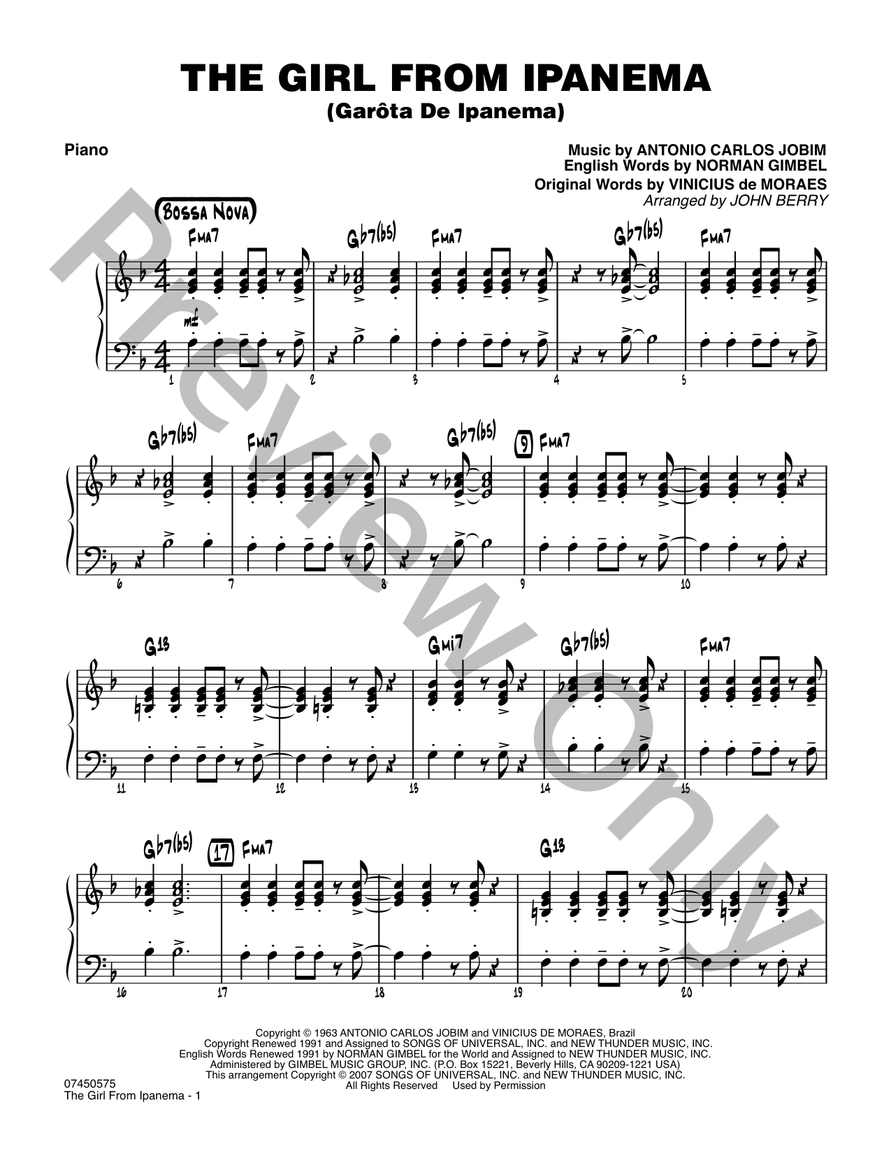 Girl from Ipanema Jazz Sheet Music | J.W. Pepper