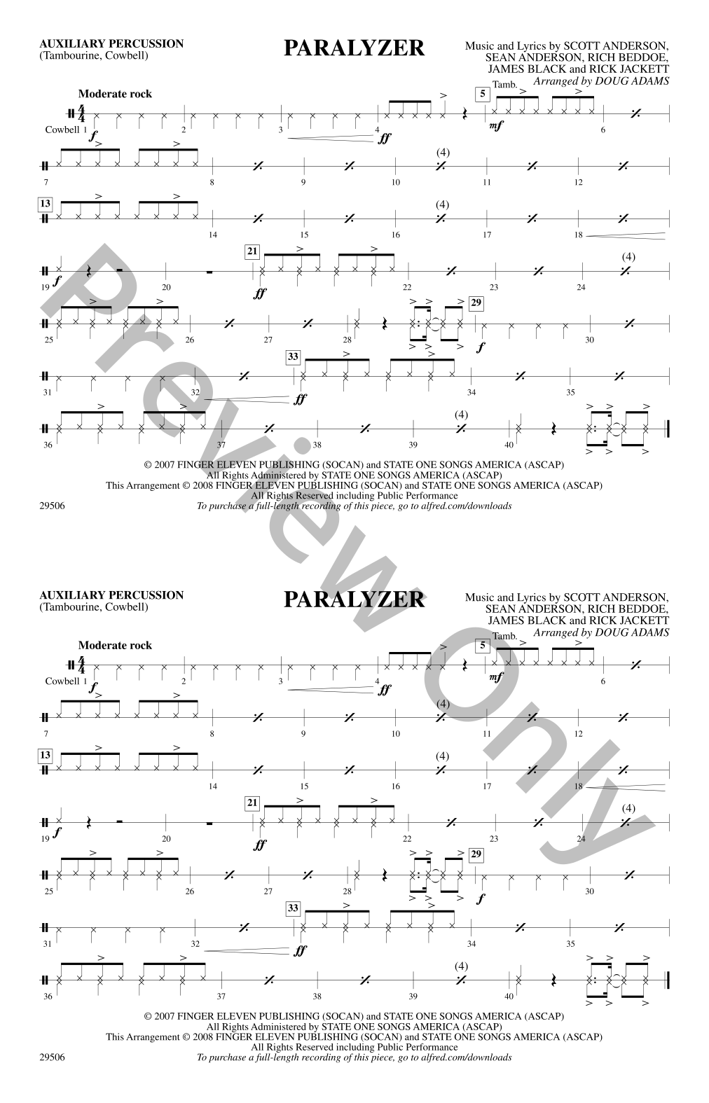 Paralyzer Marching Band Sheet Music | J.W. Pepper