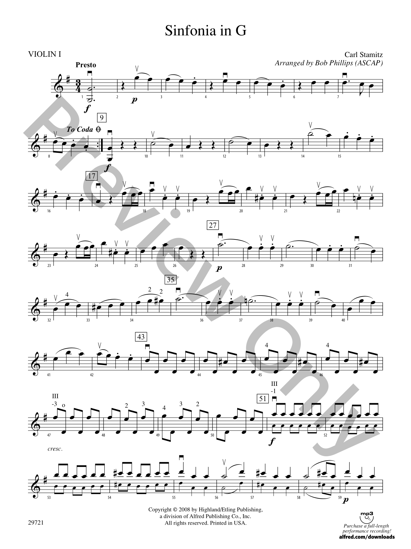 Sinfonia in G Orchestra Sheet Music | J.W. Pepper