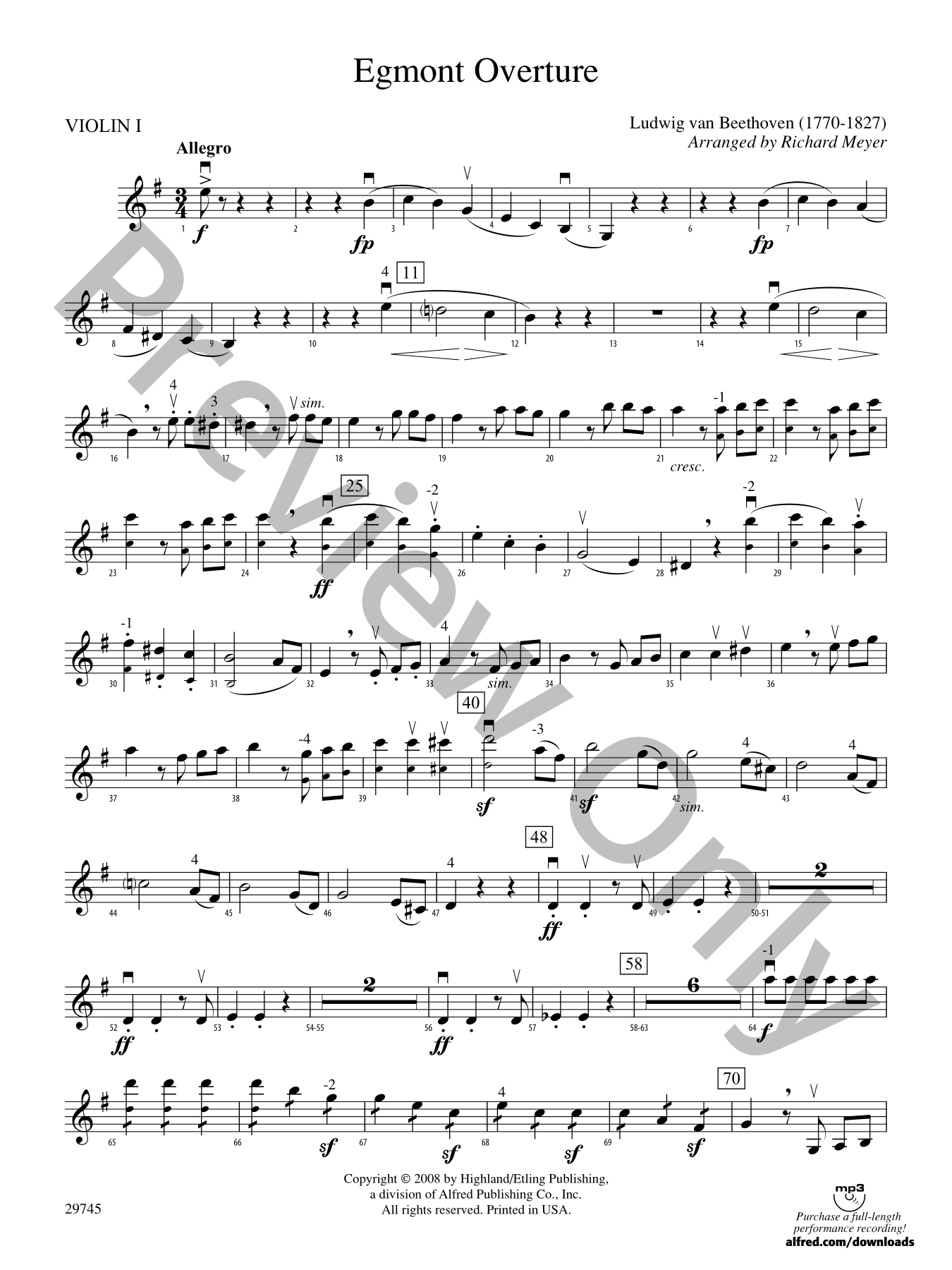 Egmont Overture Orchestra Sheet Music | J.W. Pepper