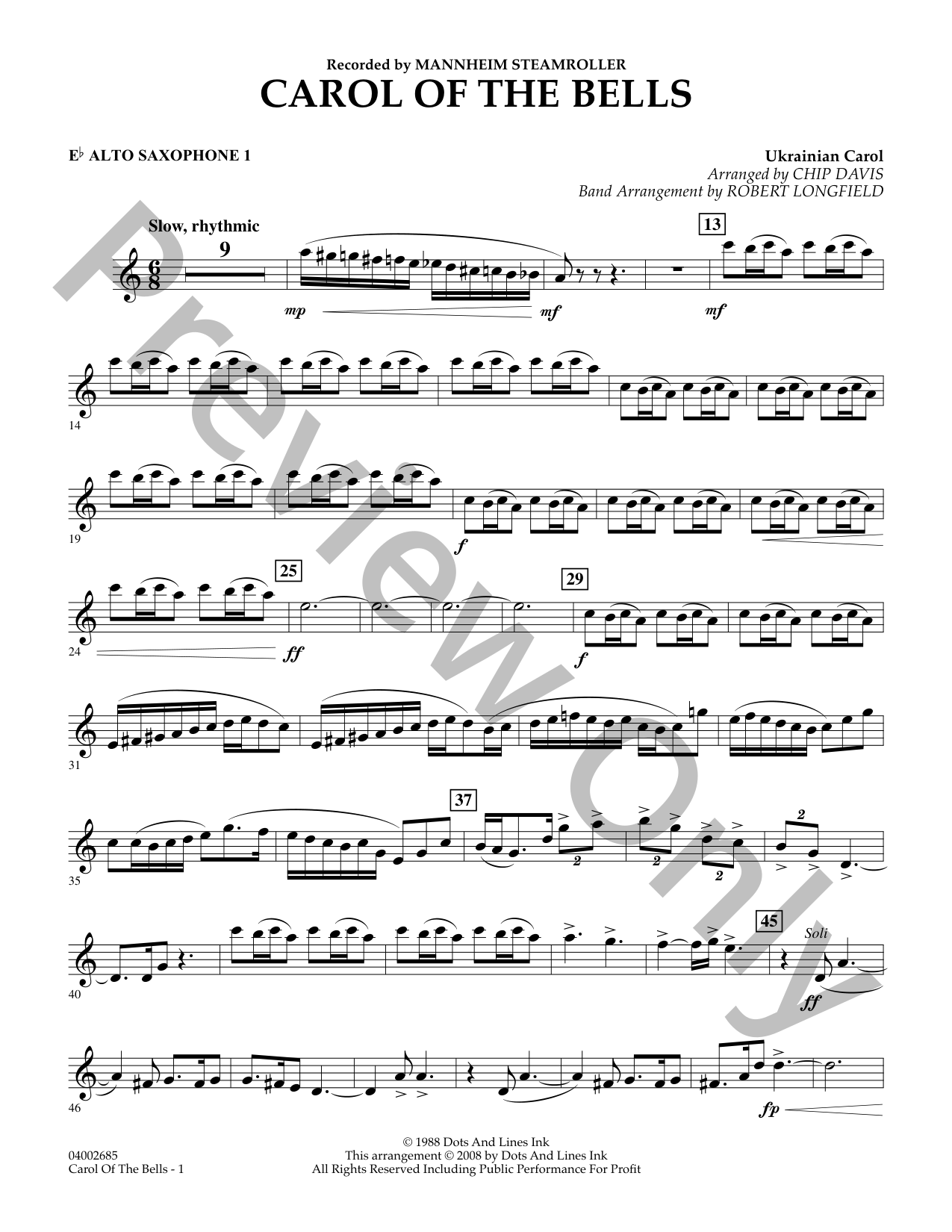 Carol of the Bells Sheet Music for Violin Flute and Oboe Christmas Carol, image size:1275x1650