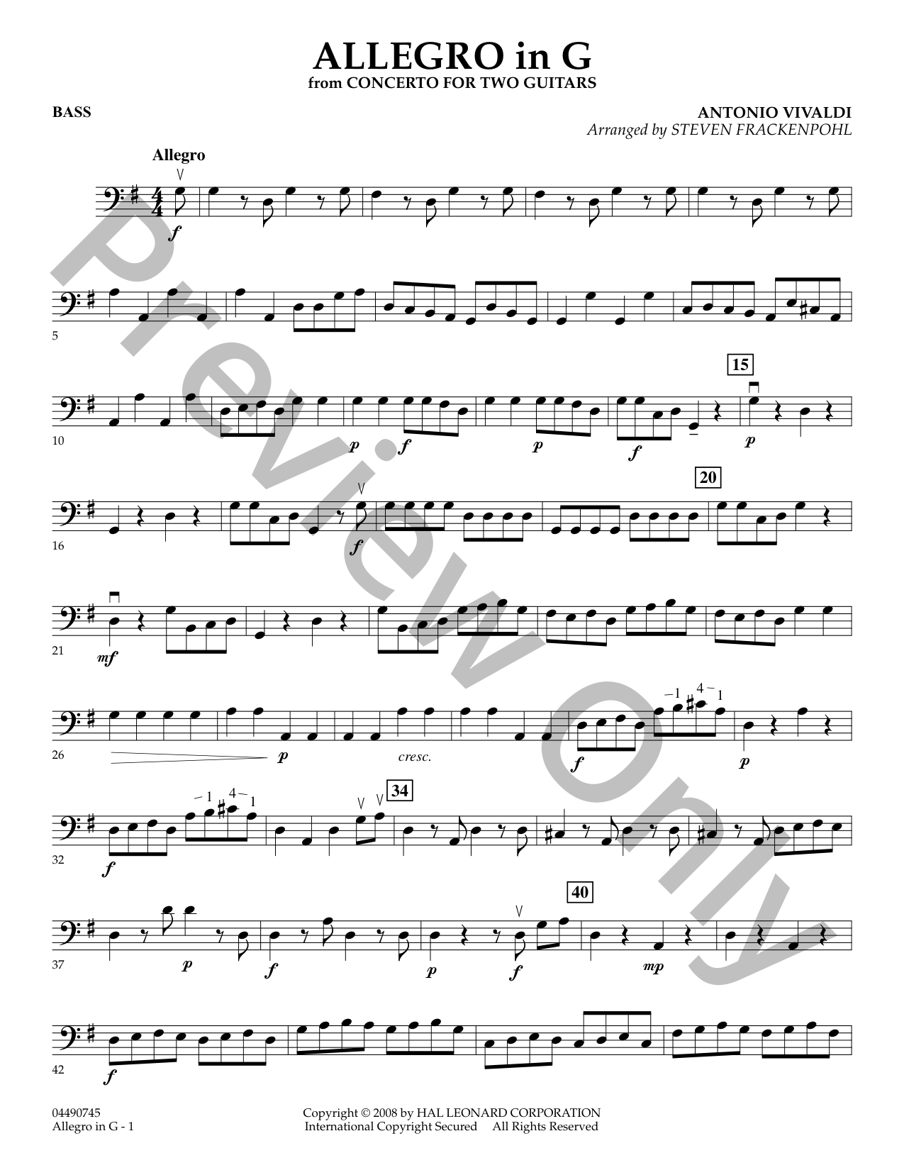 Allegro in G Orchestra Sheet Music | J.W. Pepper