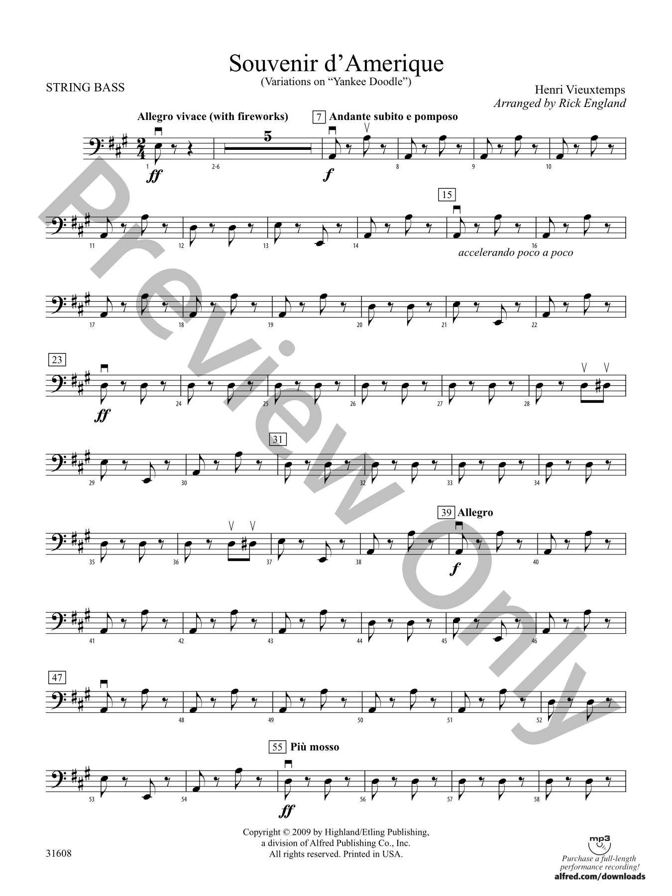 アメリカン・ページェント　吹奏楽　楽譜 Souvenir d'Amerique Orchestra Sheet Music | J.W. Pepper