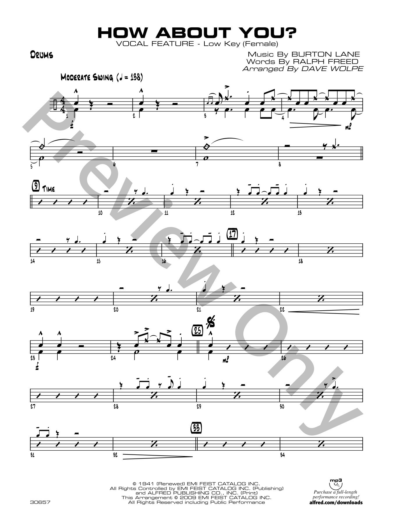 ボーカル　ビッグバンド譜面：HOW ABOUT YOU? How About You comp by Burton Lane arr by Dave Wolpe ビッグバンド＋