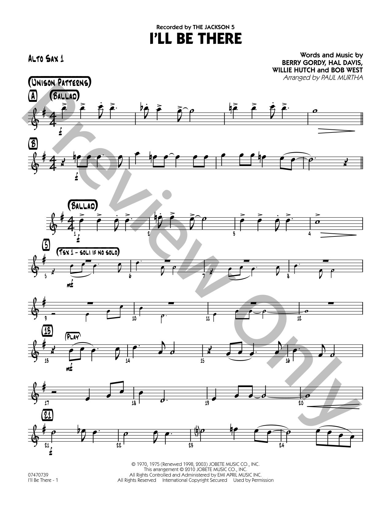 ジャック年長復習ペーパー I'll Be There Jazz Sheet Music | J.W. Pepper