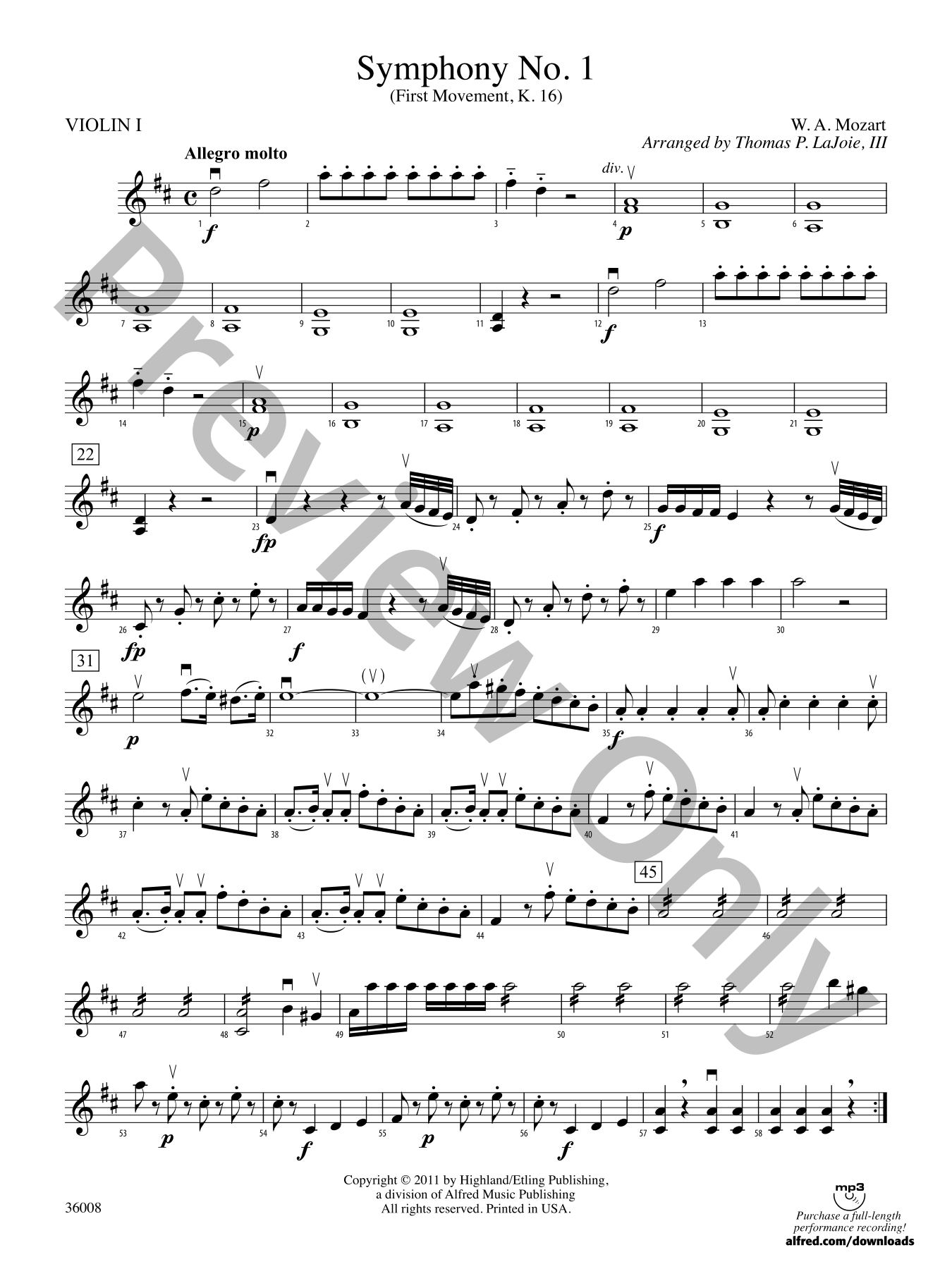 Symphony No. 1, K. 16 Orchestra Sheet Music | J.W. Pepper