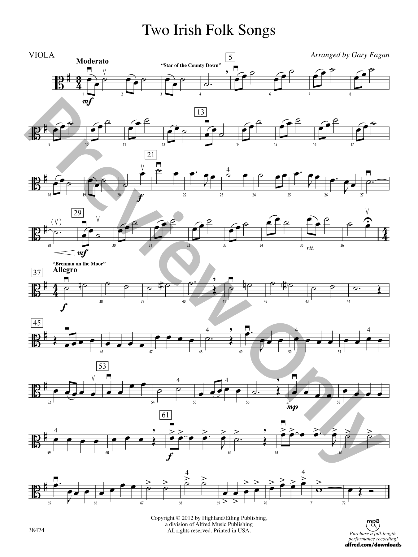 Two Irish Folk Songs Orchestra Sheet Music | J.W. Pepper