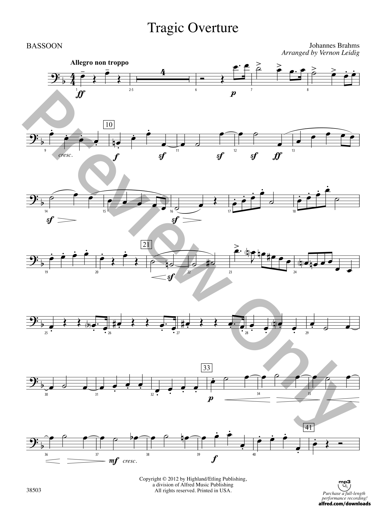 Tragic Overture Orchestra Sheet Music | J.W. Pepper