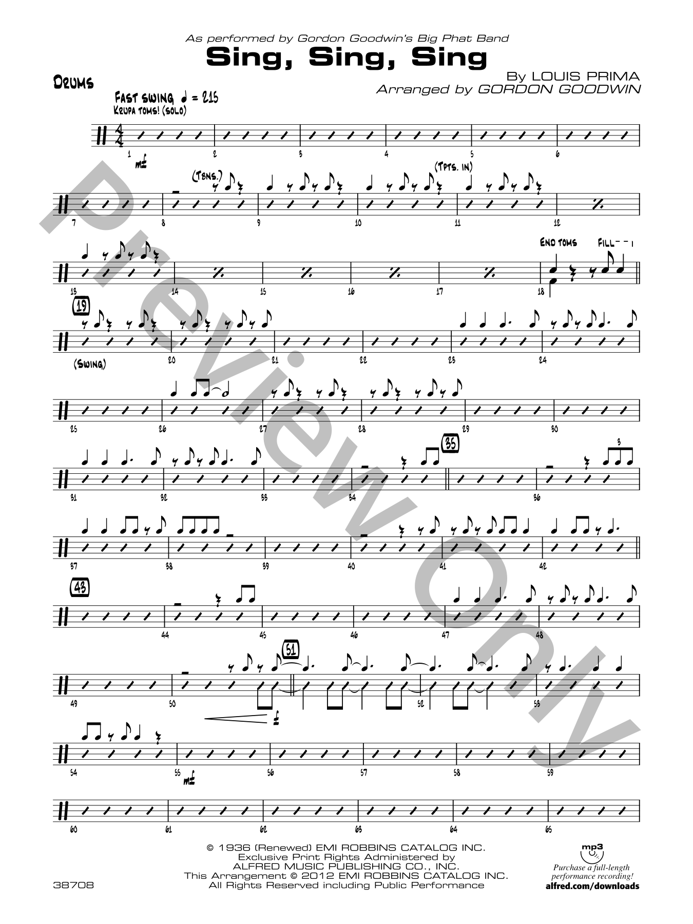 Sing, Sing, Sing Jazz Sheet Music | J.W. Pepper
