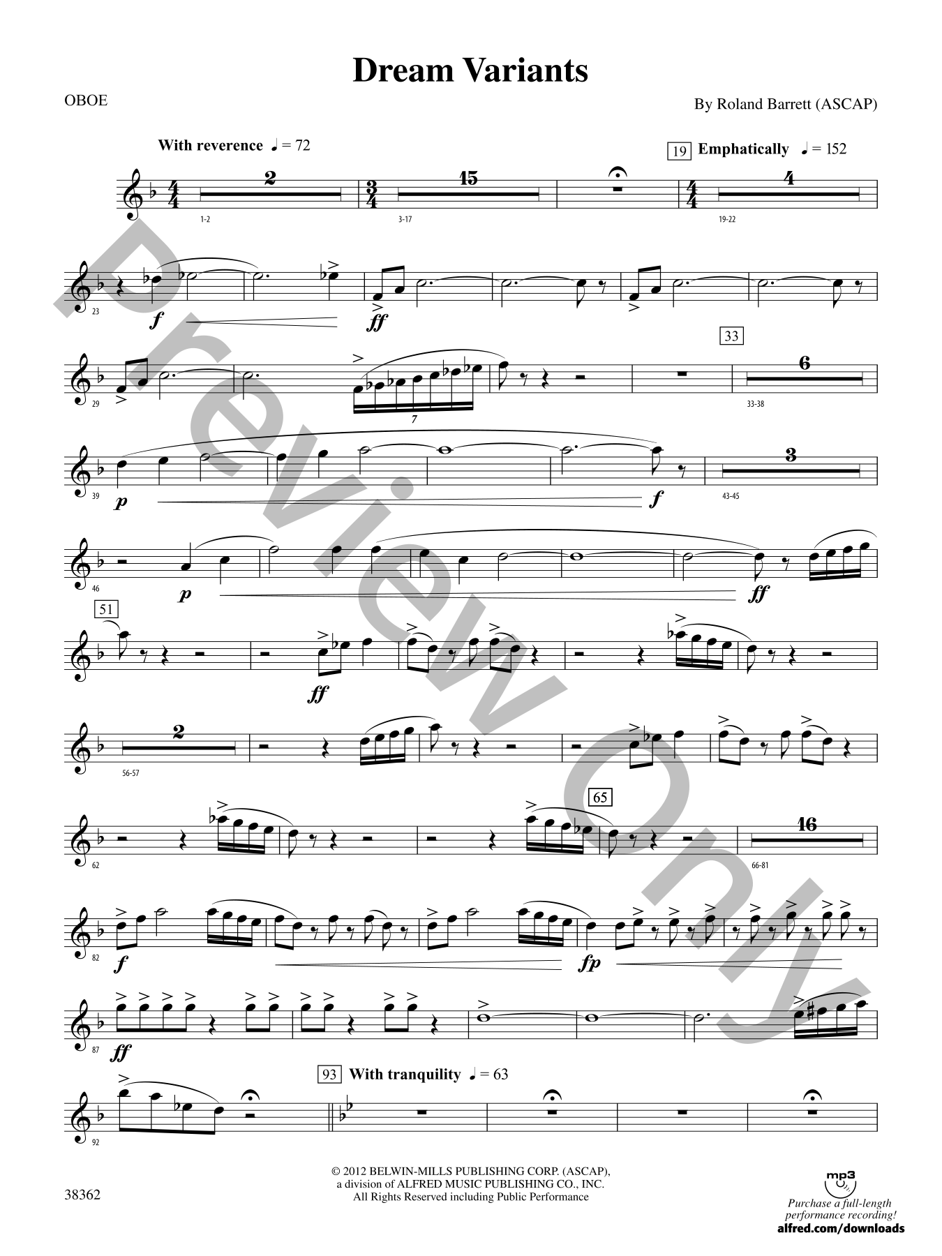 Dream Variants Concert Band Sheet Music | J.W. Pepper