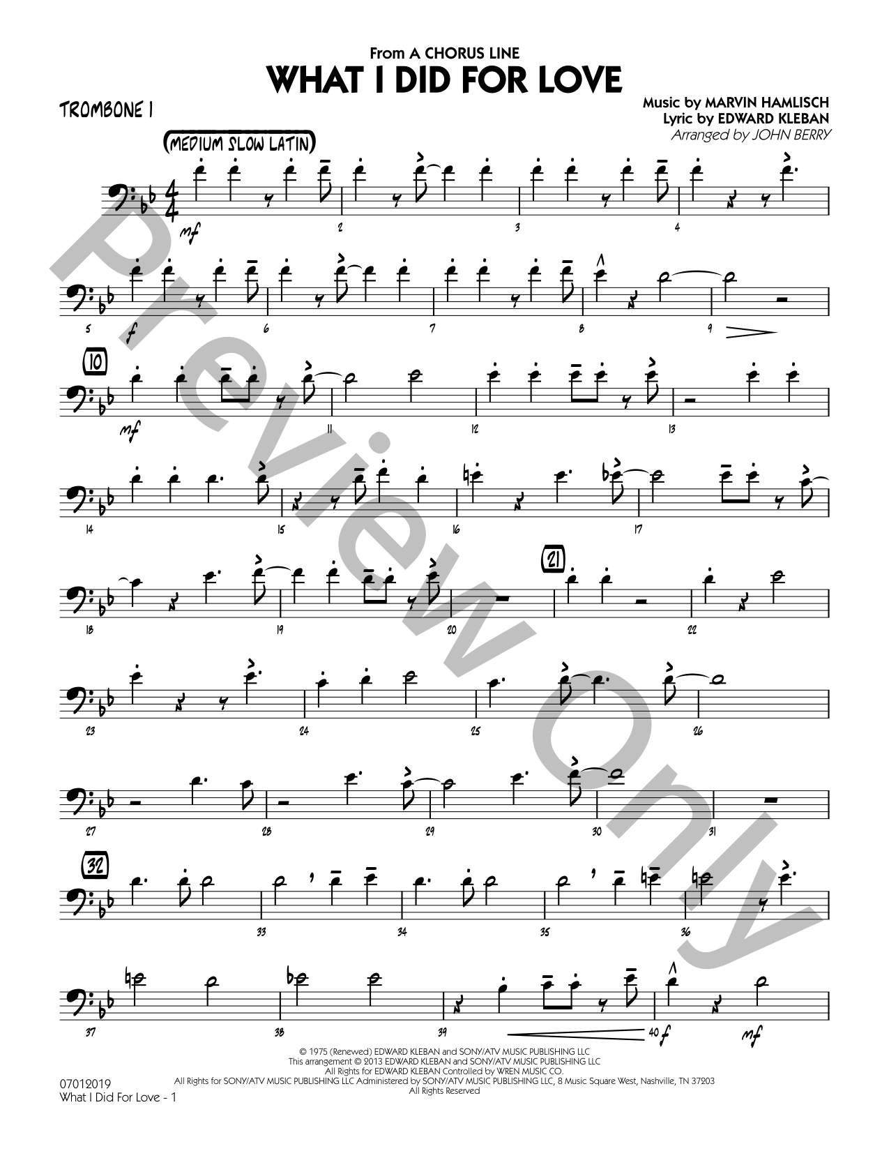 What I Did for Love Jazz Sheet Music | J.W. Pepper