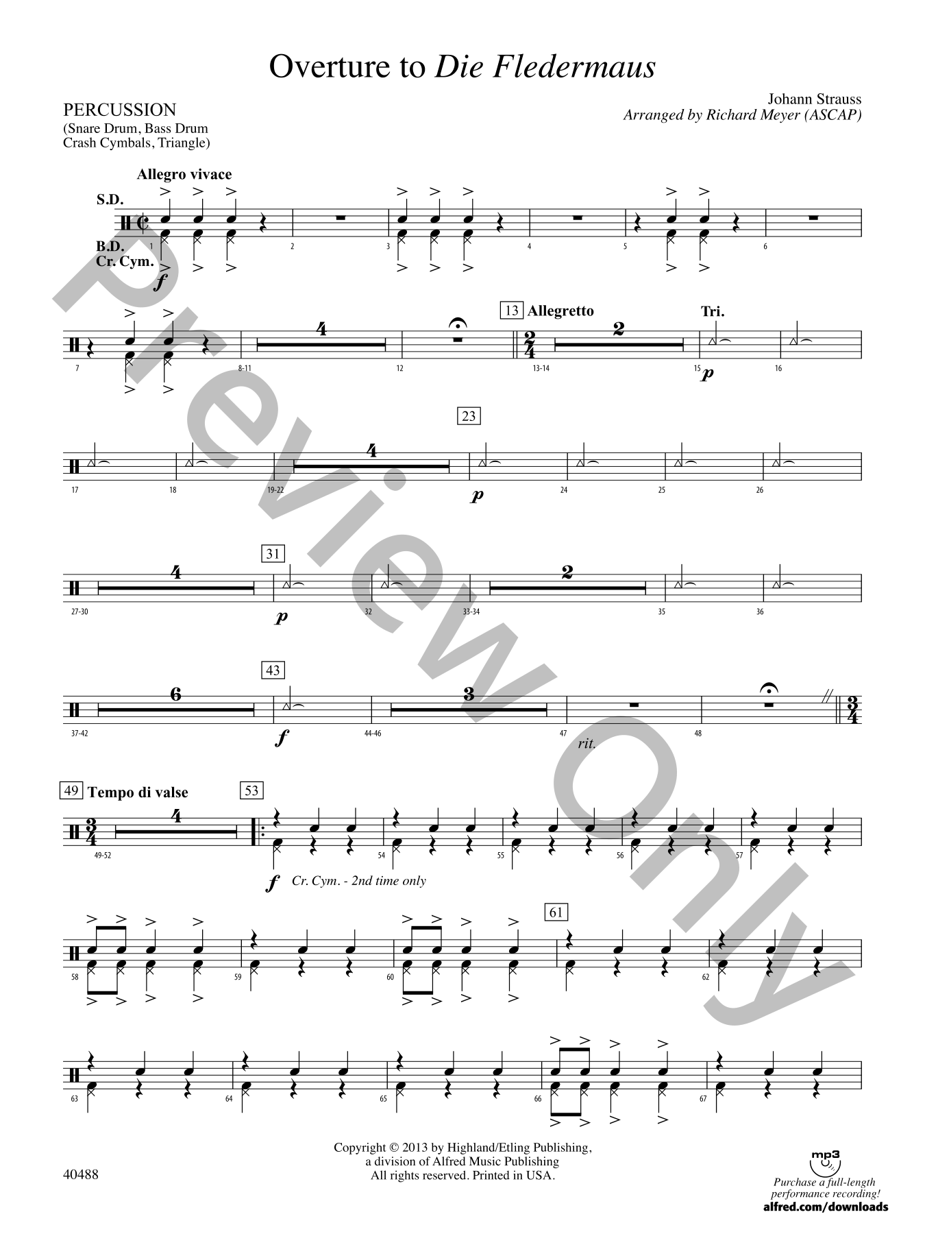 Overture to Die Fledermaus Orchestra Sheet Music | J.W. Pepper