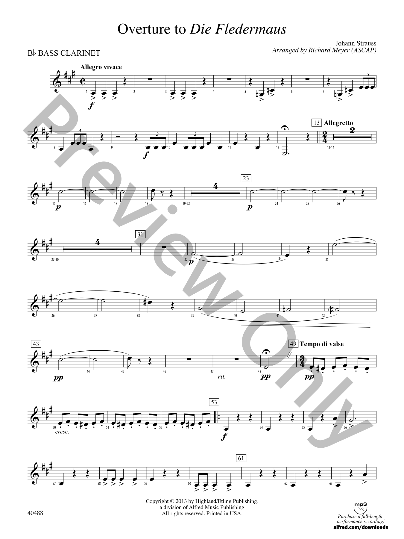 Overture to Die Fledermaus Orchestra Sheet Music | J.W. Pepper