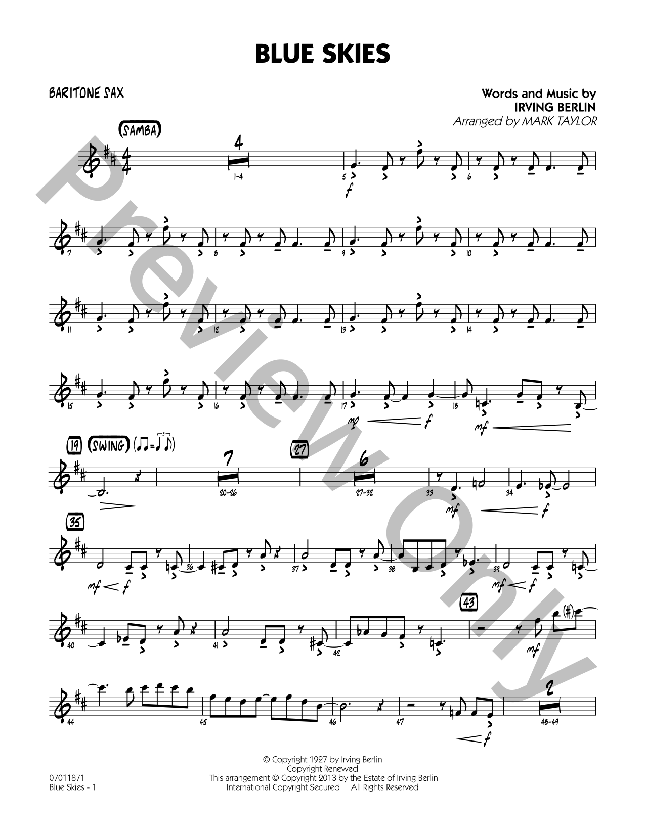 Blue Skies Jazz Sheet Music | J.W. Pepper