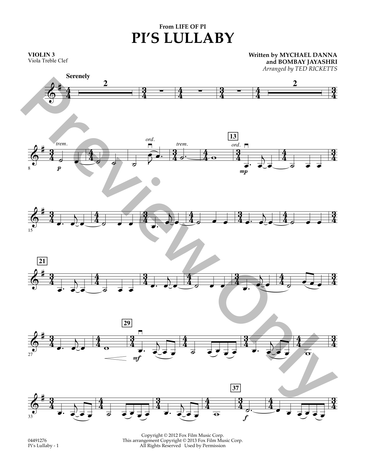 Pi's Lullaby Orchestra Sheet Music | J.W. Pepper
