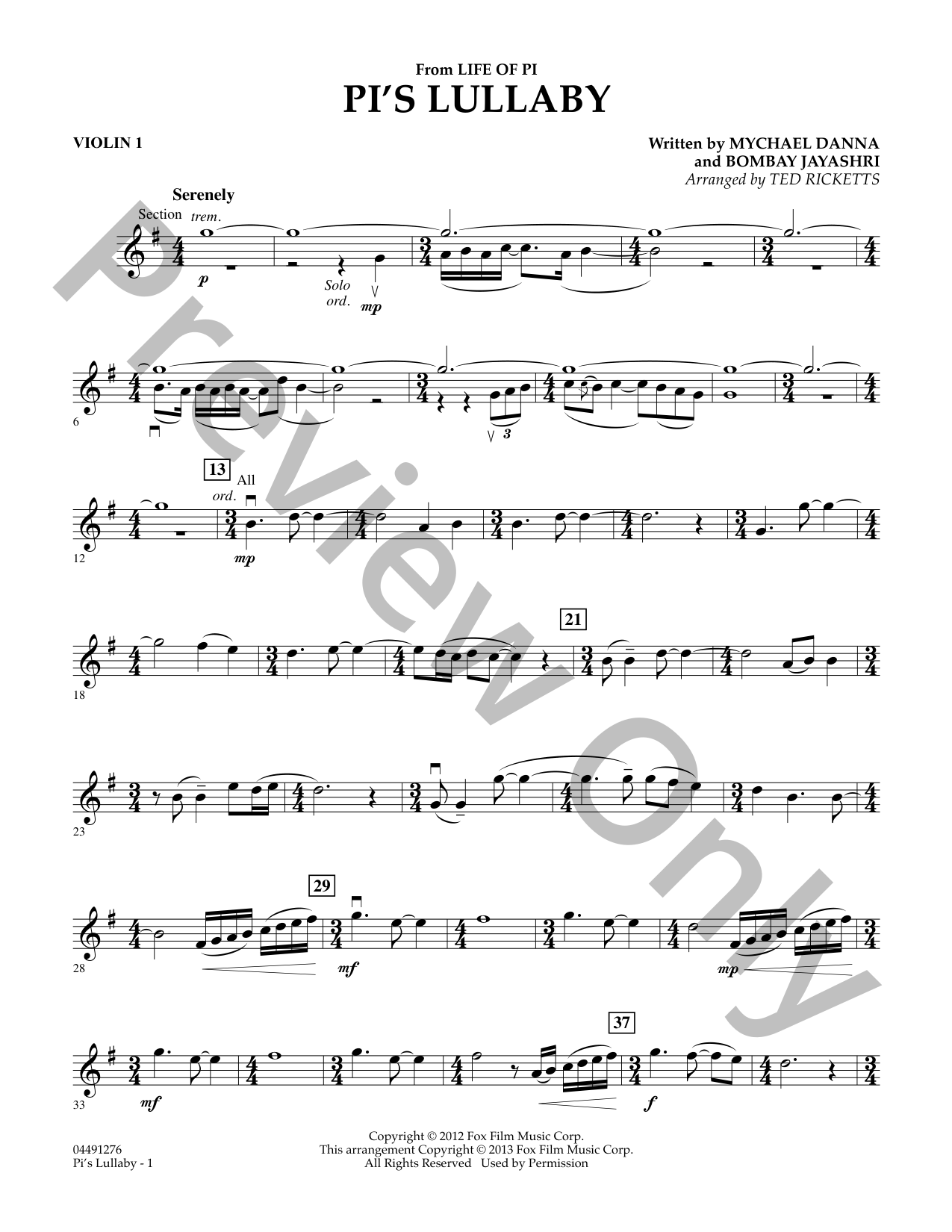 Pi's Lullaby Orchestra Sheet Music | J.W. Pepper