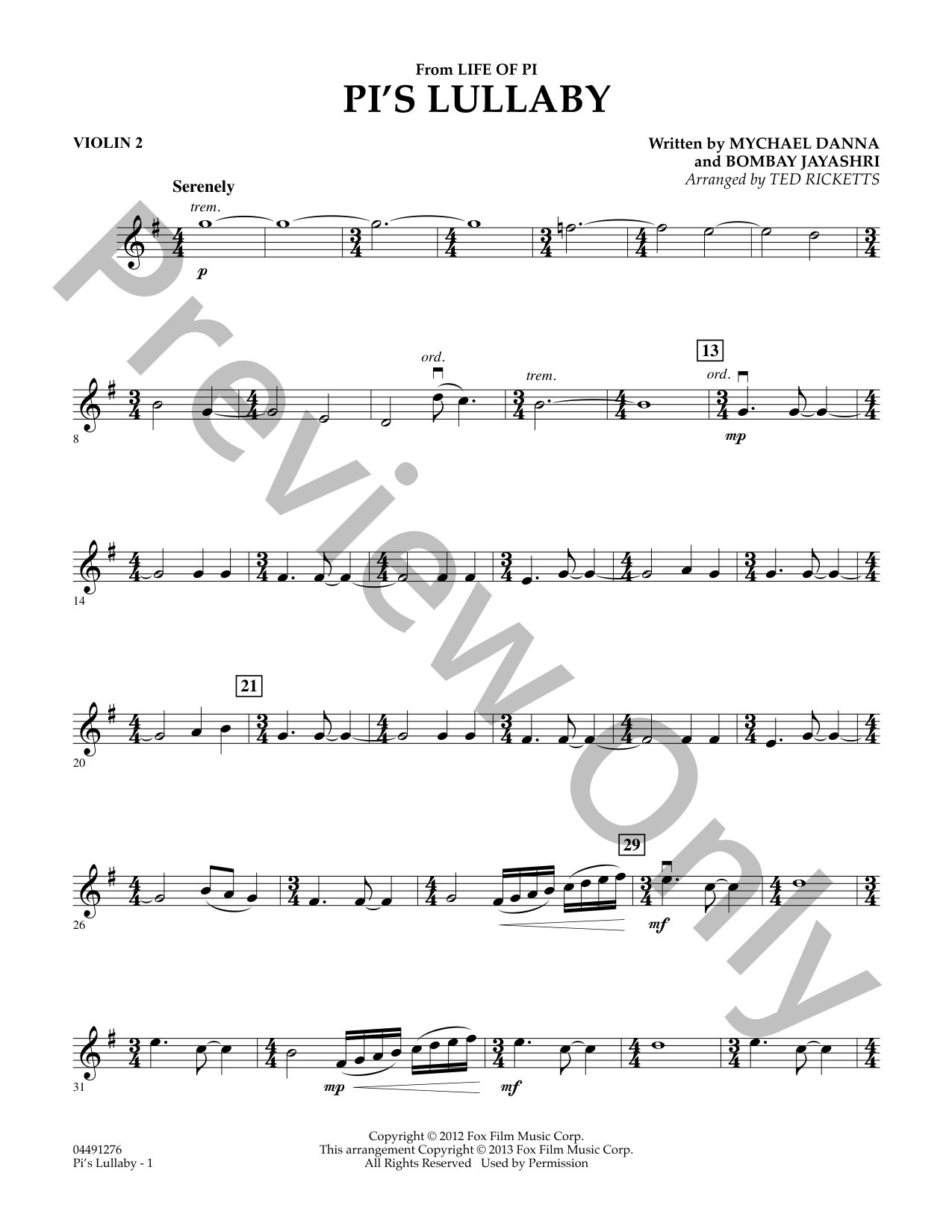 Pi's Lullaby Orchestra Sheet Music | J.W. Pepper