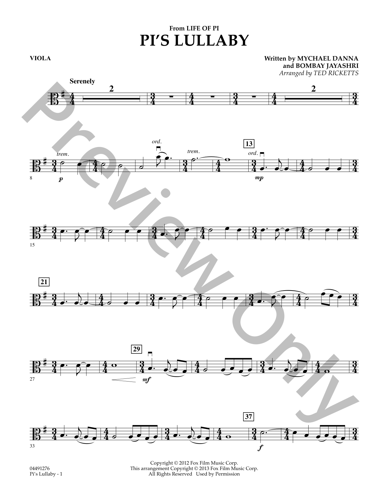 Pi's Lullaby Orchestra Sheet Music | J.W. Pepper