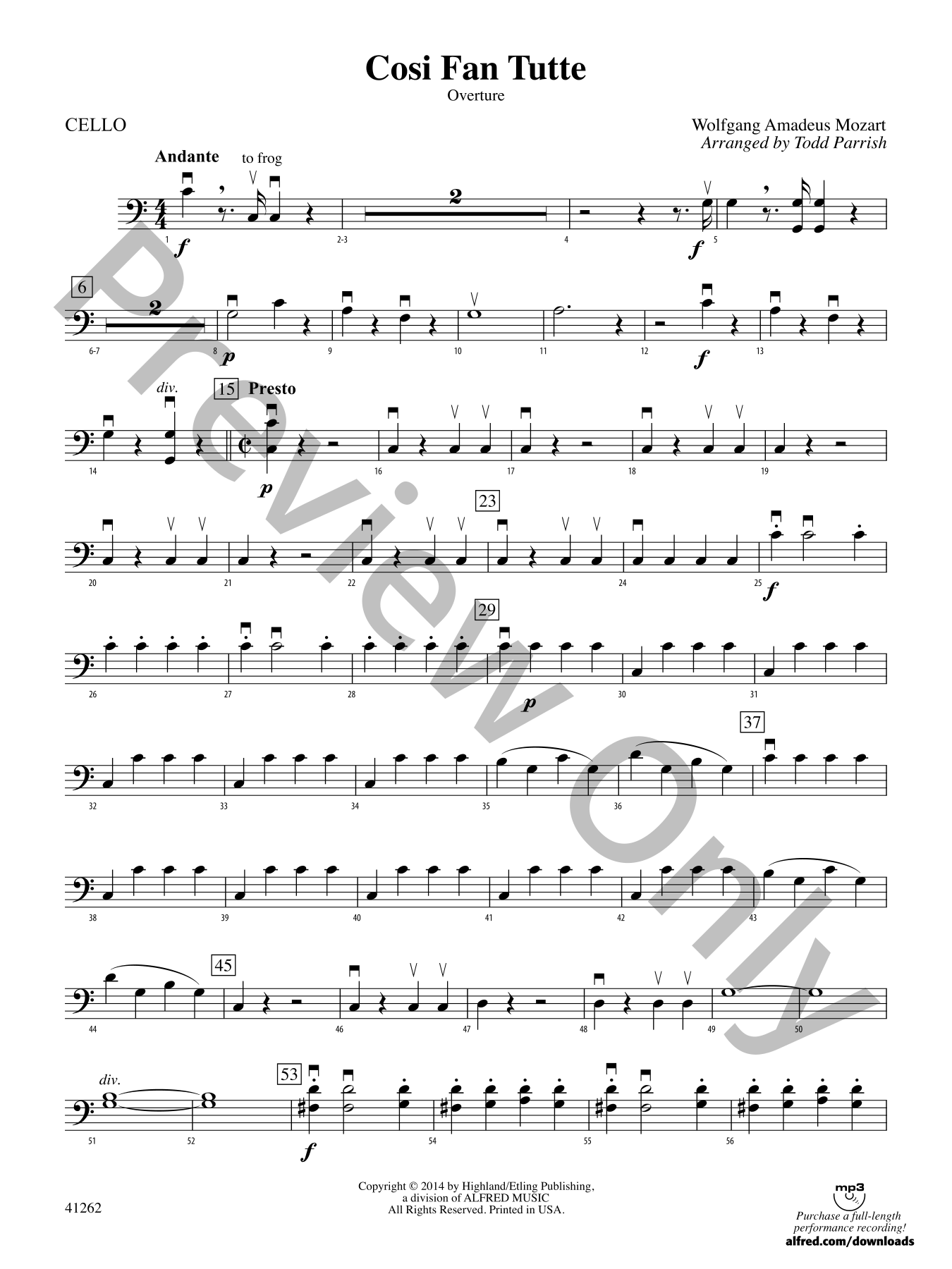 Cosi Fan Tutte Orchestra Sheet Music | J.W. Pepper