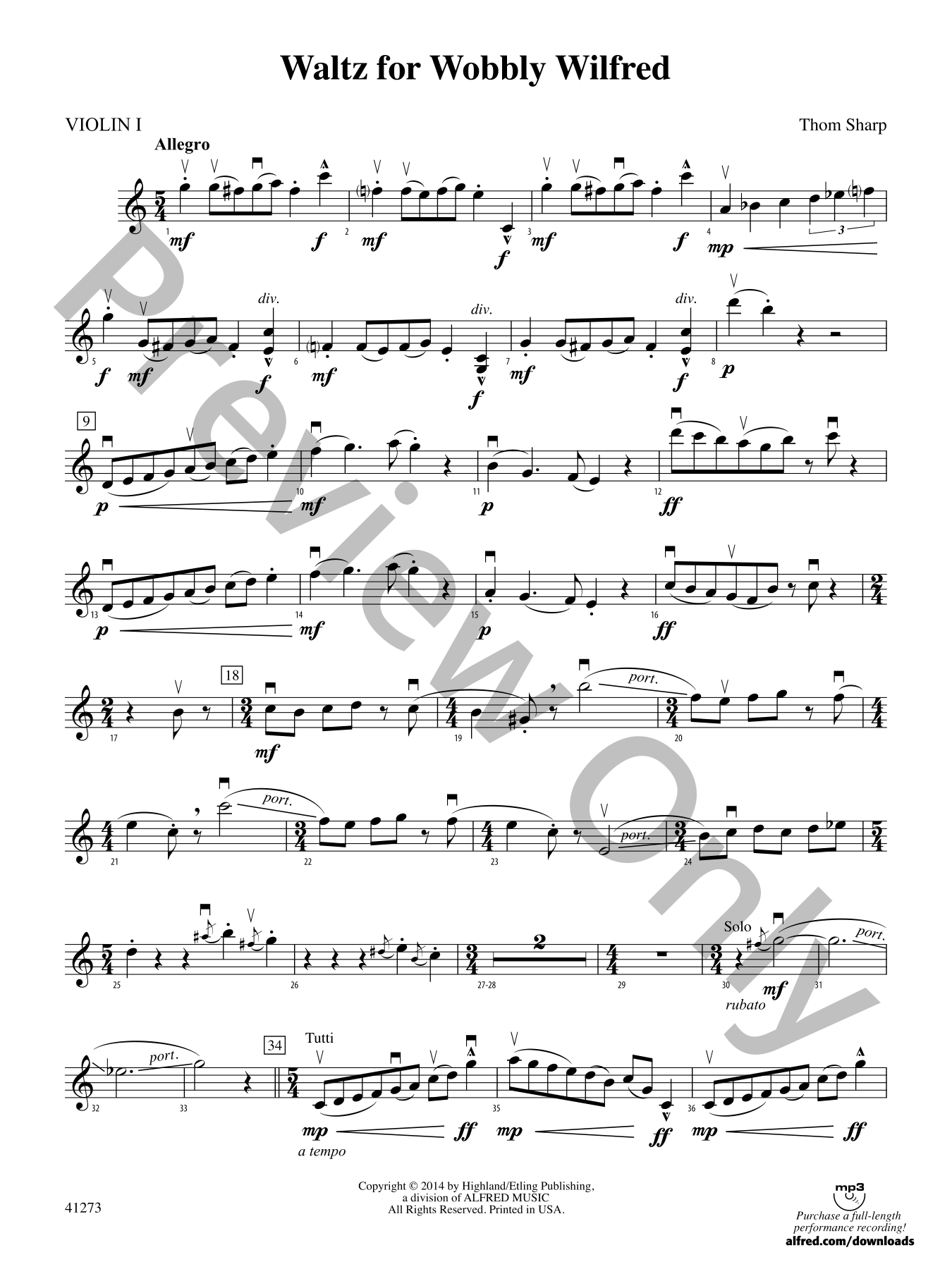 Waltz for Wobbly Wilfred Orchestra Sheet Music | J.W. Pepper