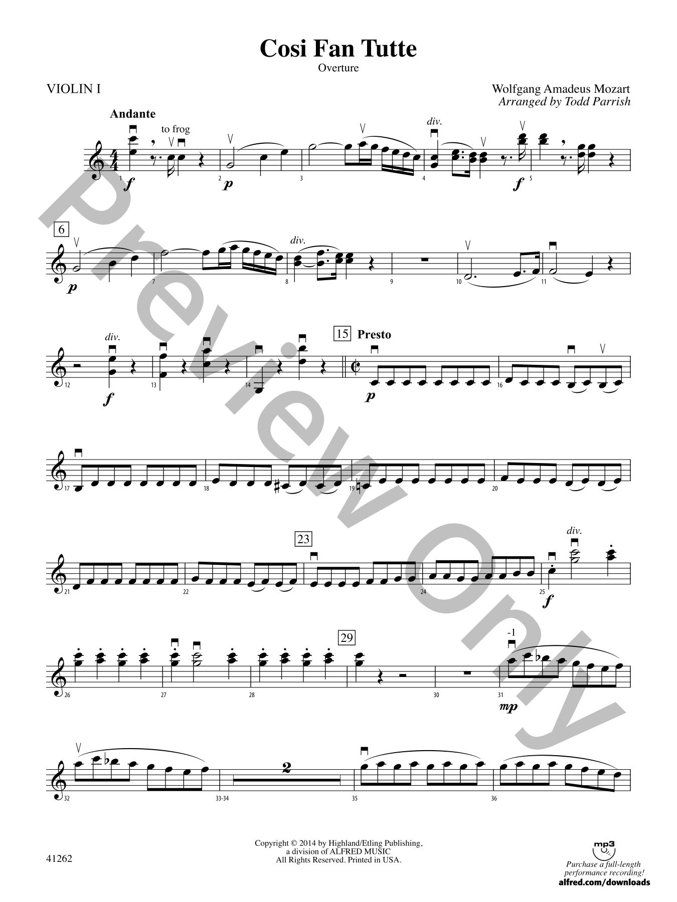 Cosi Fan Tutte Orchestra Sheet Music | J.W. Pepper
