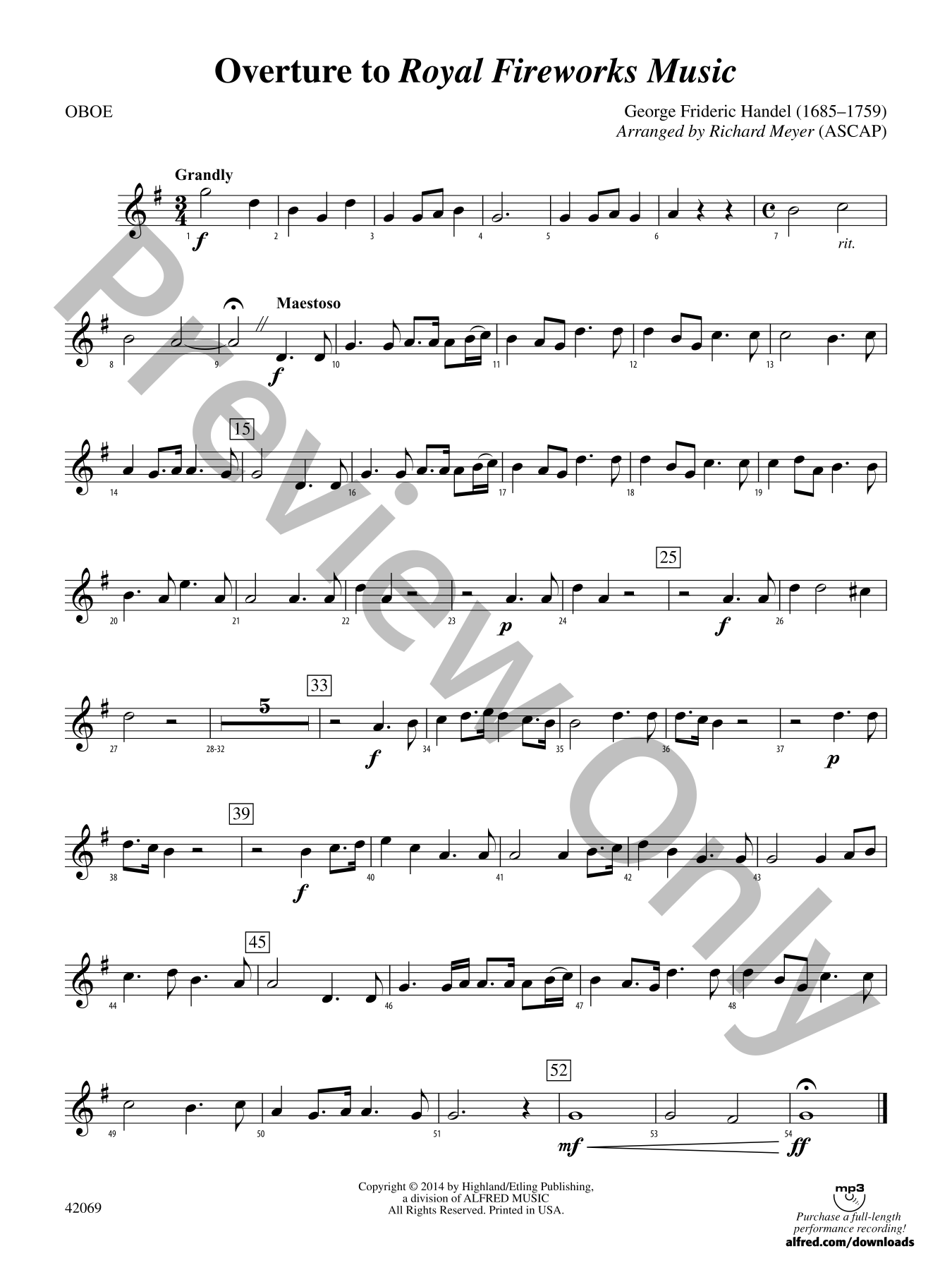 Overture to Royal Fireworks Music Orchestra Sheet Music | J.W. Pepper