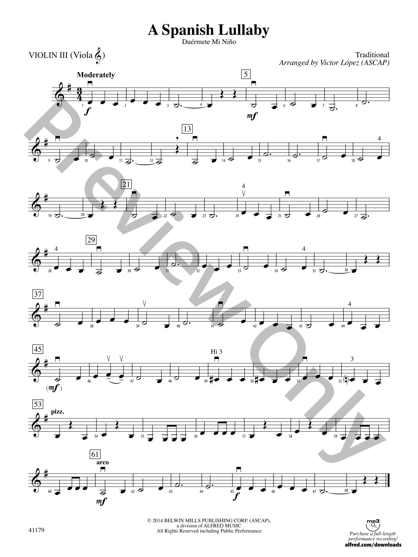 A Spanish Lullaby Orchestra Sheet Music | J.W. Pepper