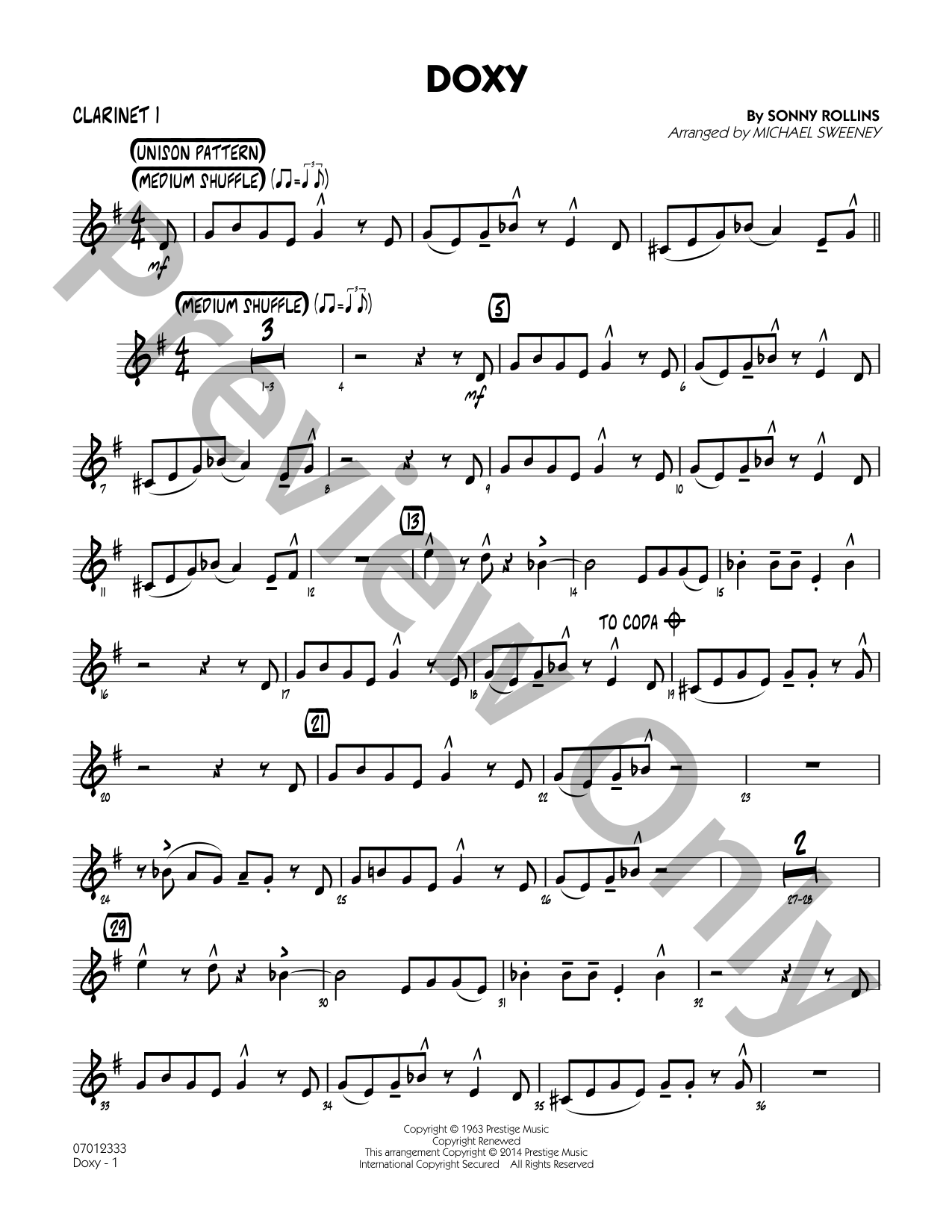 Doxy Jazz Sheet Music | J.W. Pepper