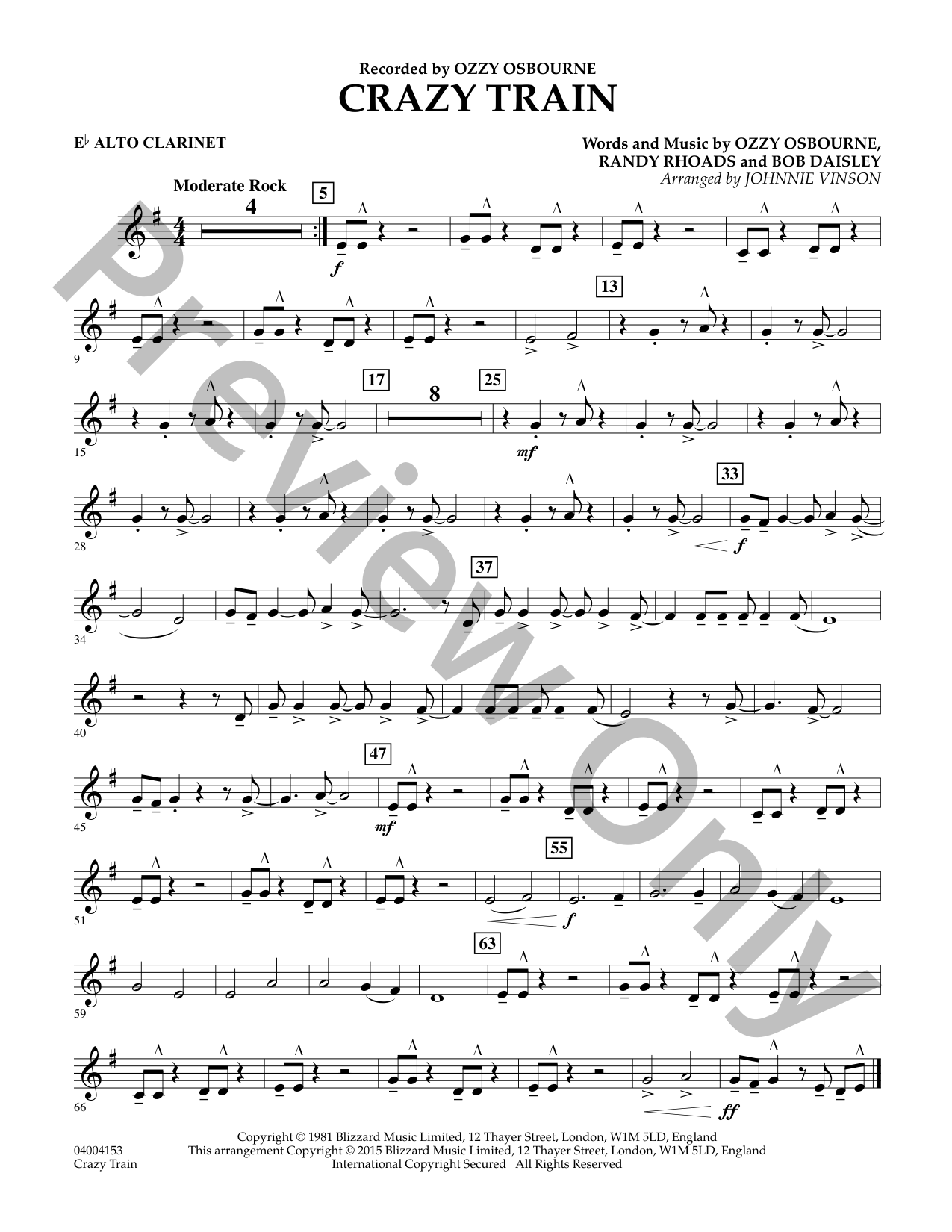 Crazy Train Concert Band Sheet Music | J.W. Pepper