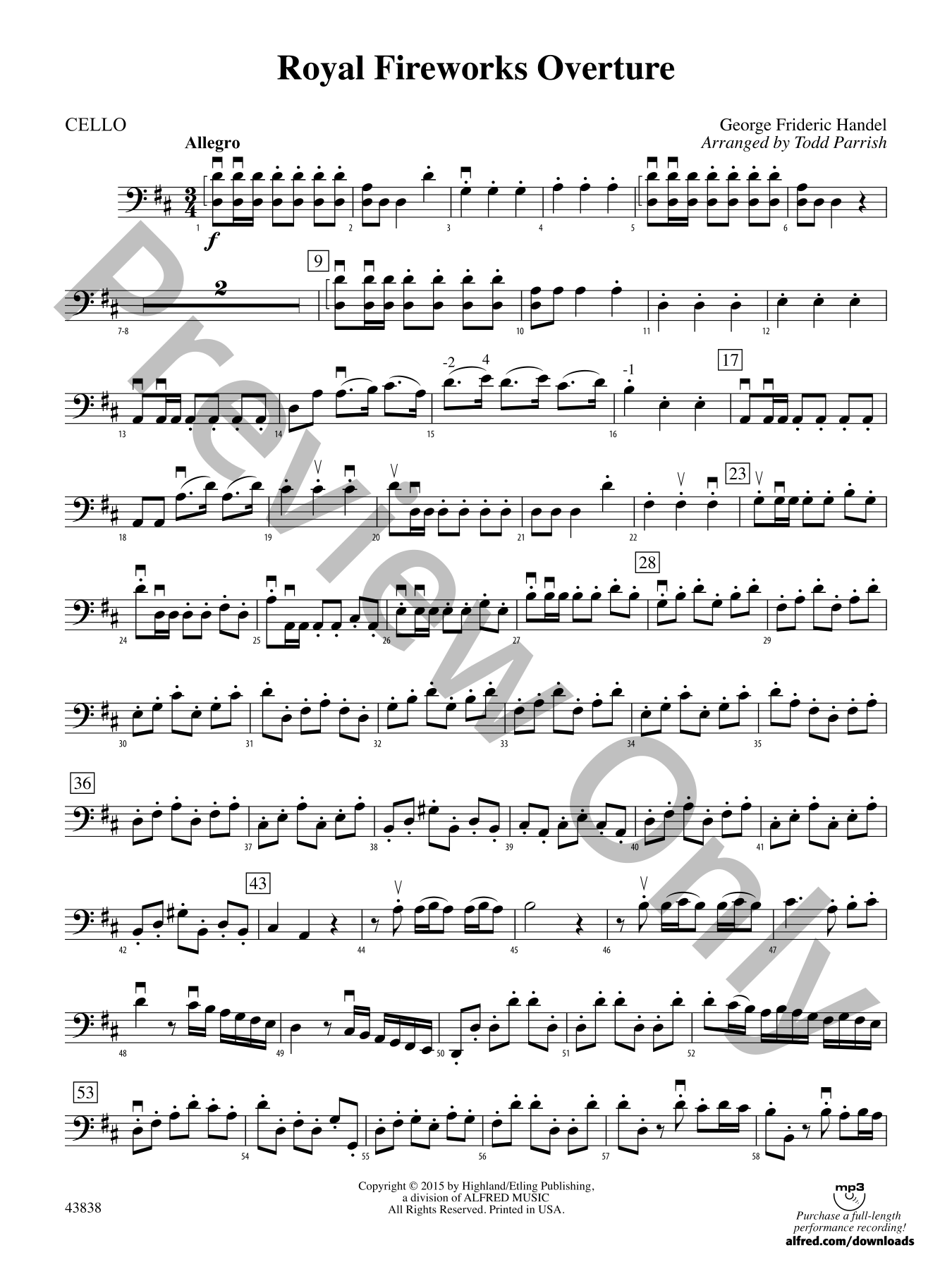 Royal Fireworks Overture Orchestra Sheet Music | J.W. Pepper