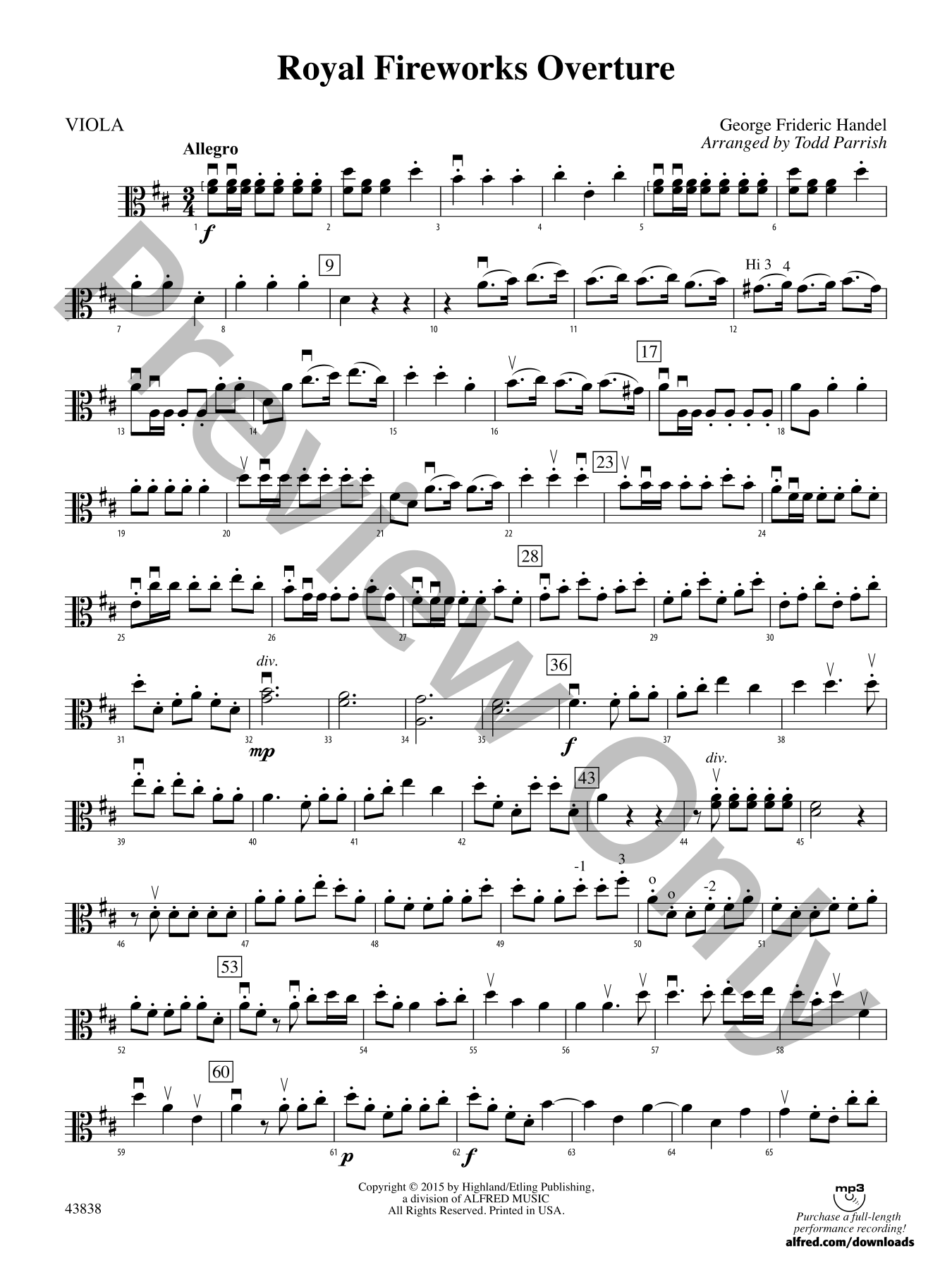 Royal Fireworks Overture Orchestra Sheet Music | J.W. Pepper