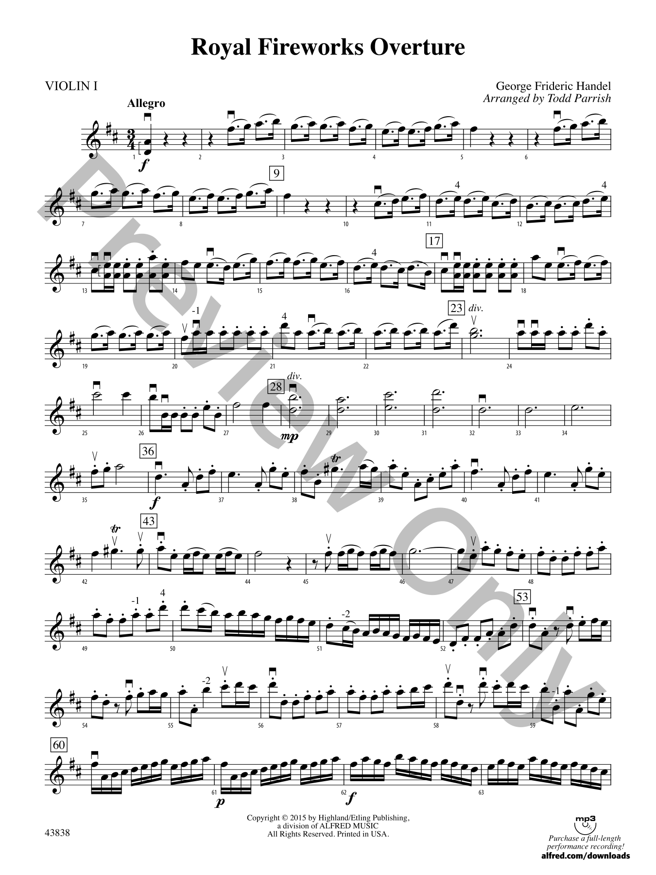 Royal Fireworks Overture Orchestra Sheet Music | J.W. Pepper