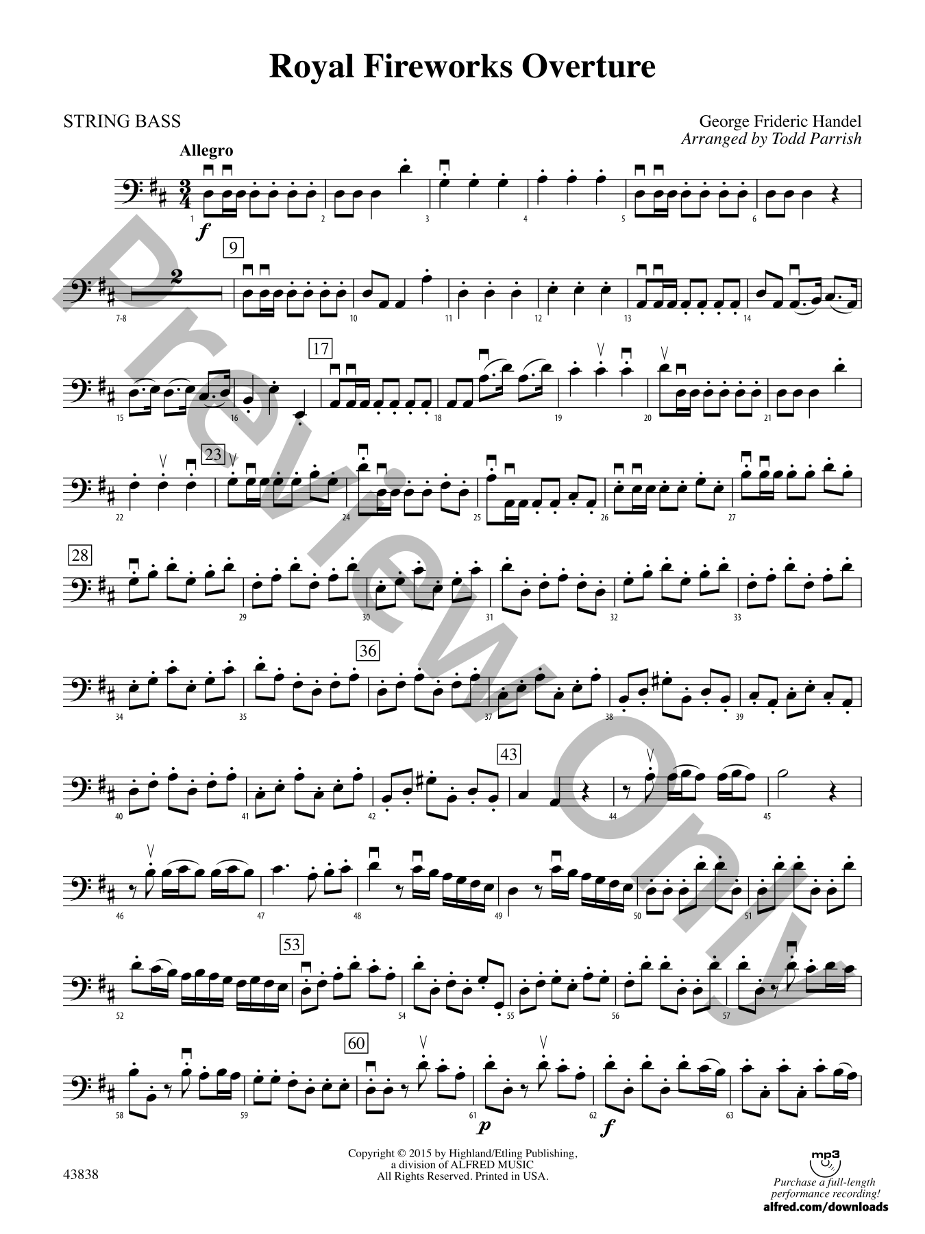 Royal Fireworks Overture Orchestra Sheet Music | J.W. Pepper