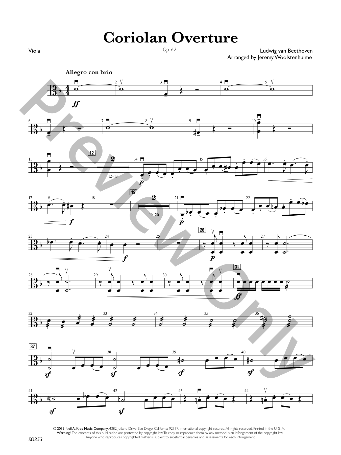 Coriolan Overture, Op. 62 Orchestra Sheet Music | J.W. Pepper