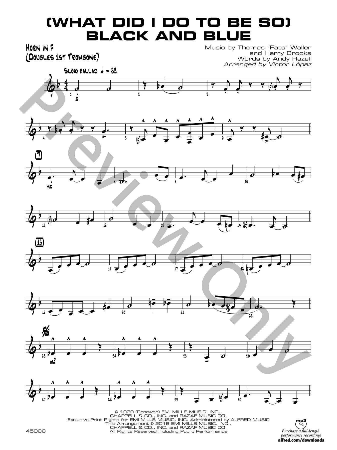 Black and Blue (What Did I Do to Be So) Jazz Sheet Music | J.W. Pepper