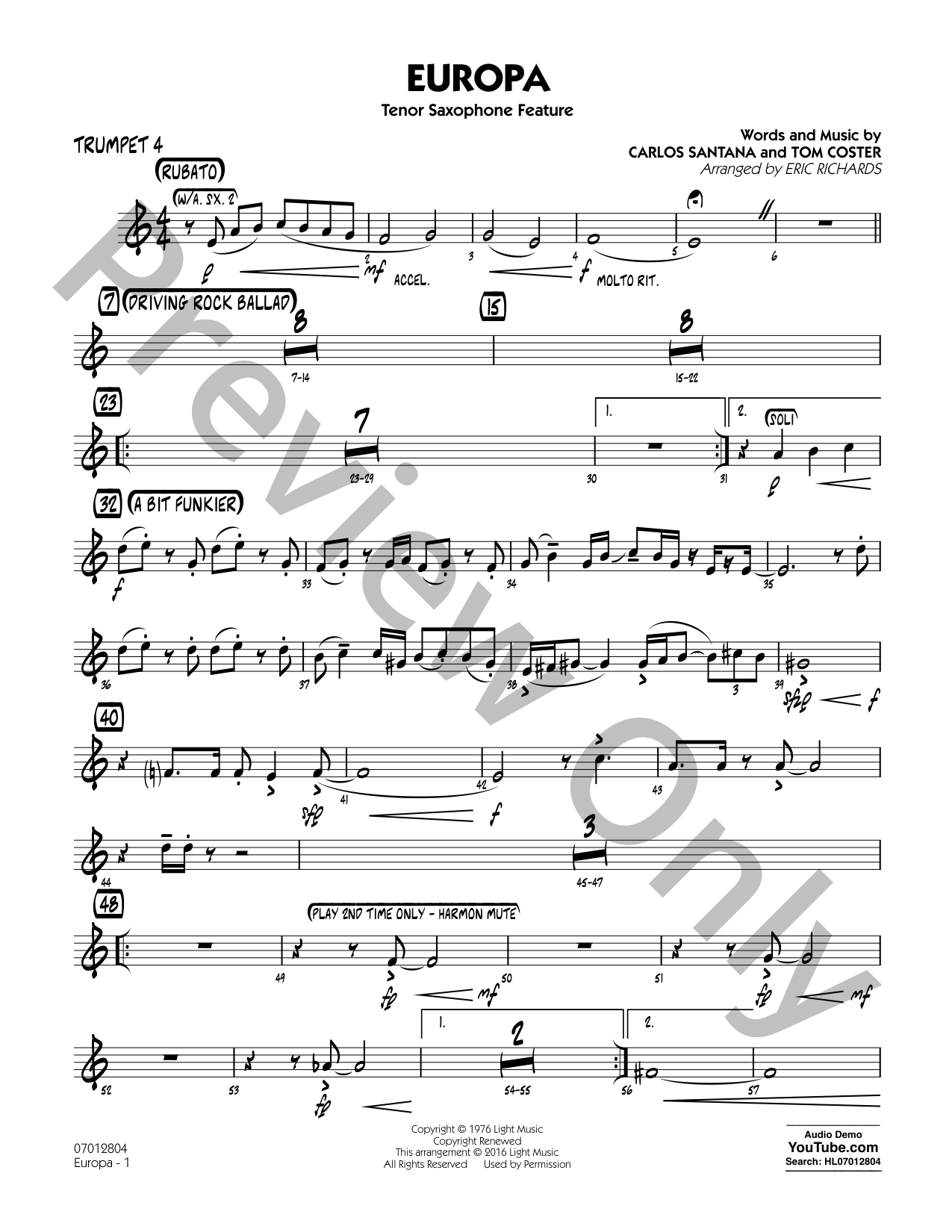 Europa (Earth's Cry Heaven's Smile) Jazz Sheet Music | J.W. Pepper