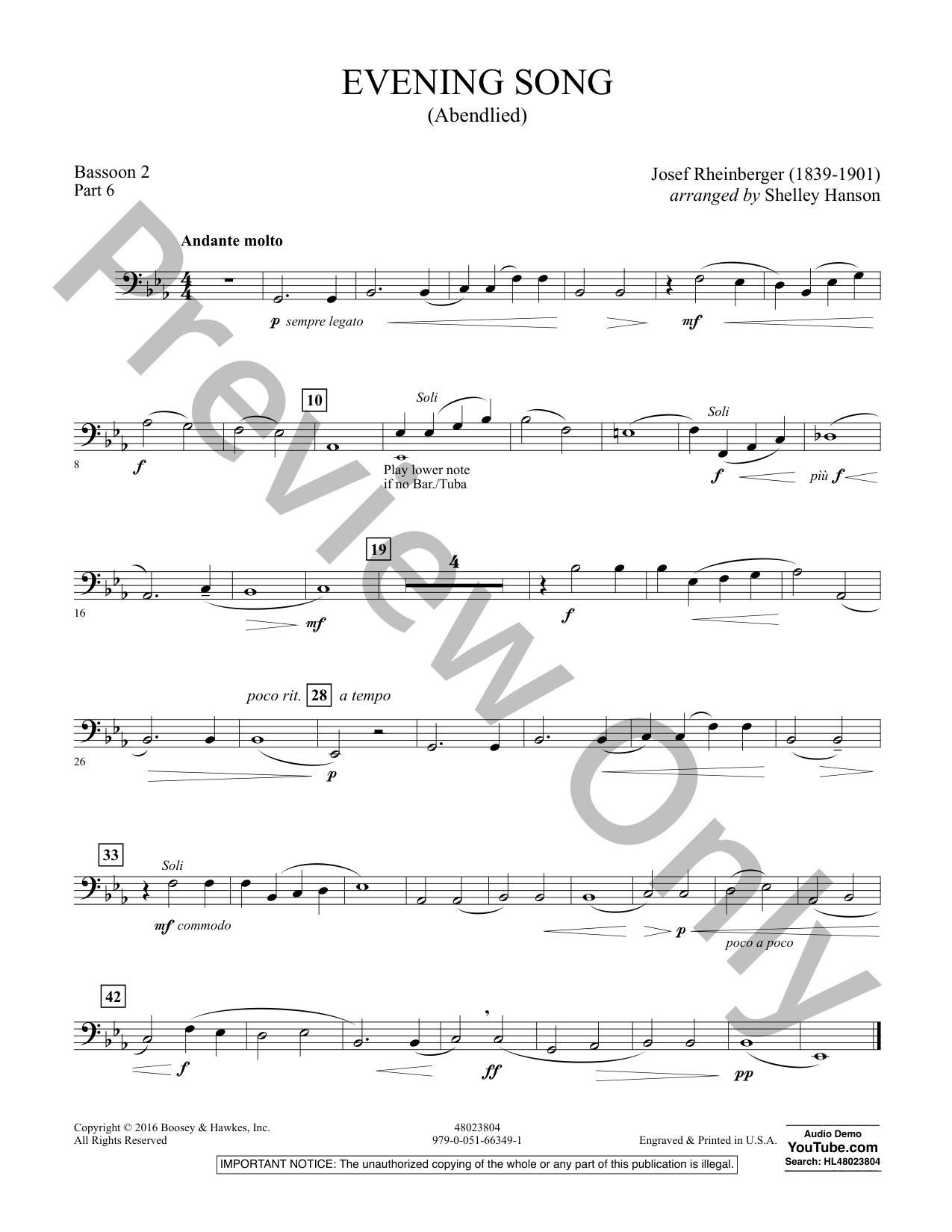 吹奏楽 楽譜 Evening Song 夕べの歌 de haske-販売