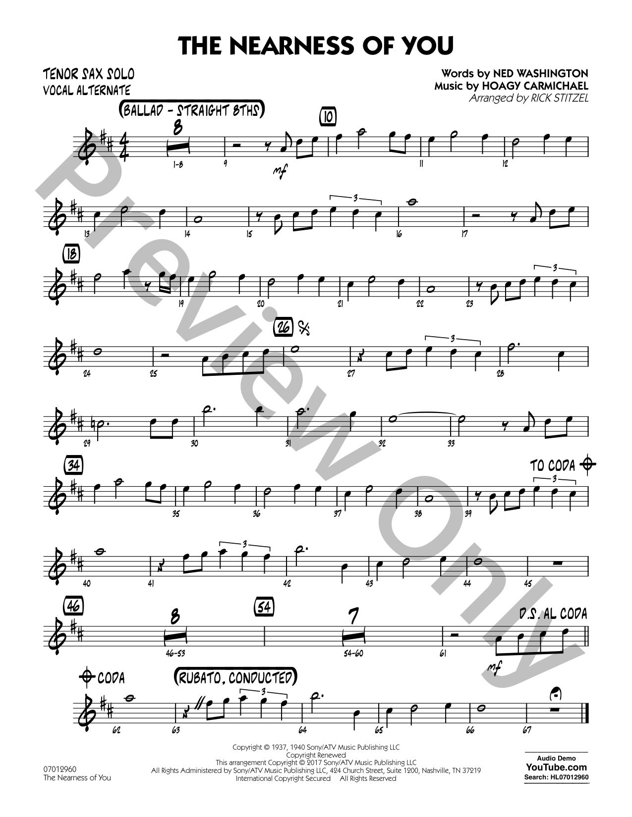 The Nearness of You Jazz Sheet Music | J.W. Pepper