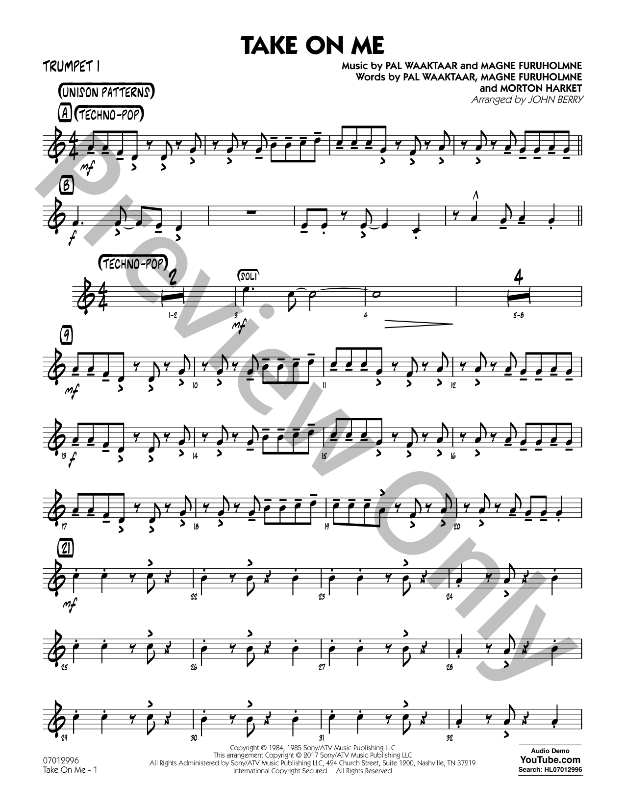 Take on Me Jazz Sheet Music | J.W. Pepper