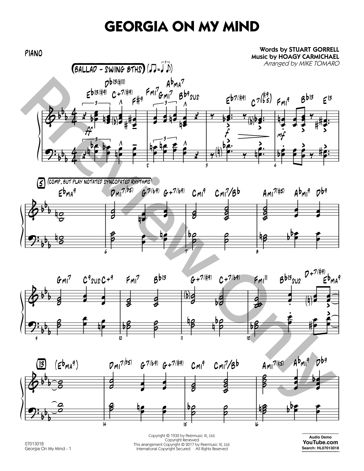 Georgia on My Mind Jazz Sheet Music | J.W. Pepper