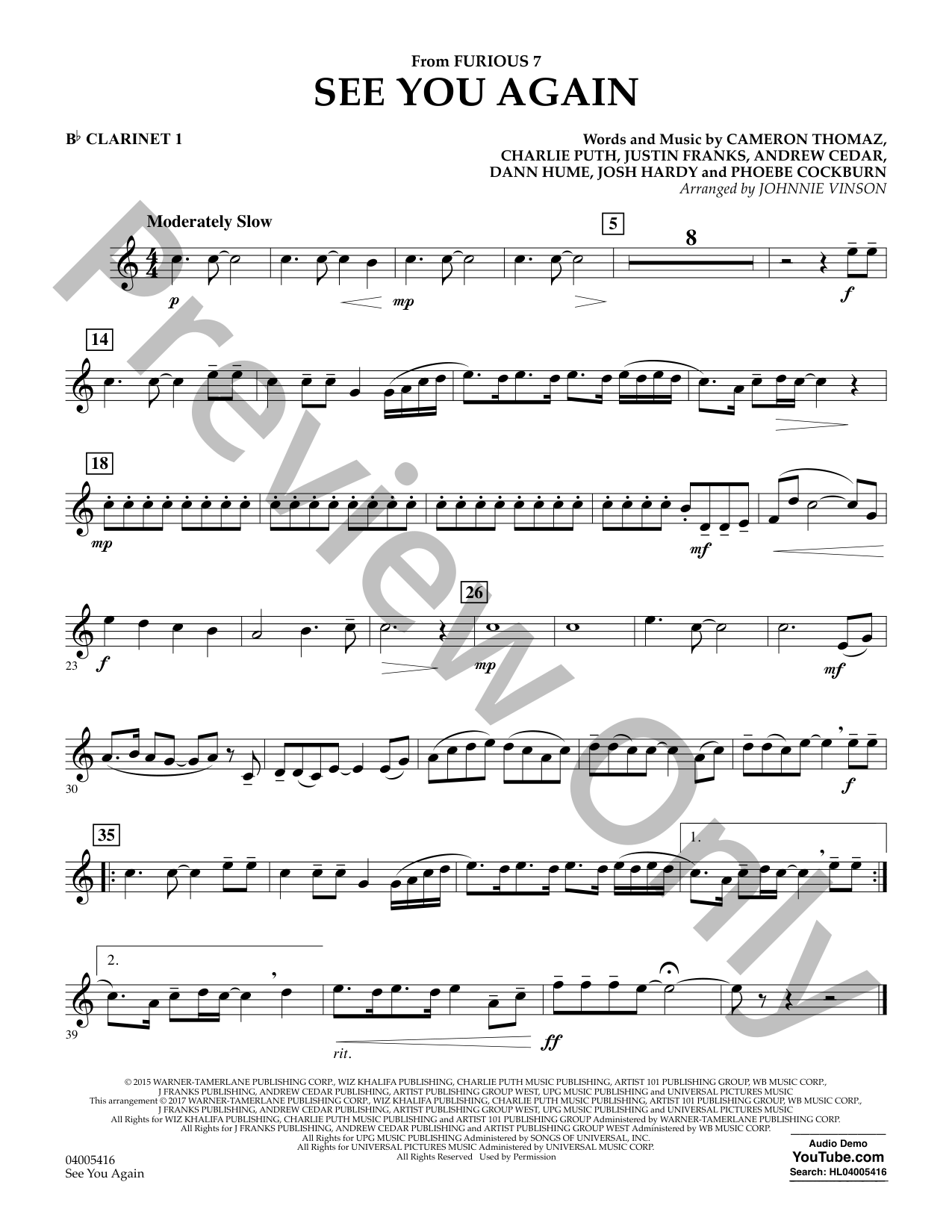 See You Again Concert Band Sheet Music | J.W. Pepper