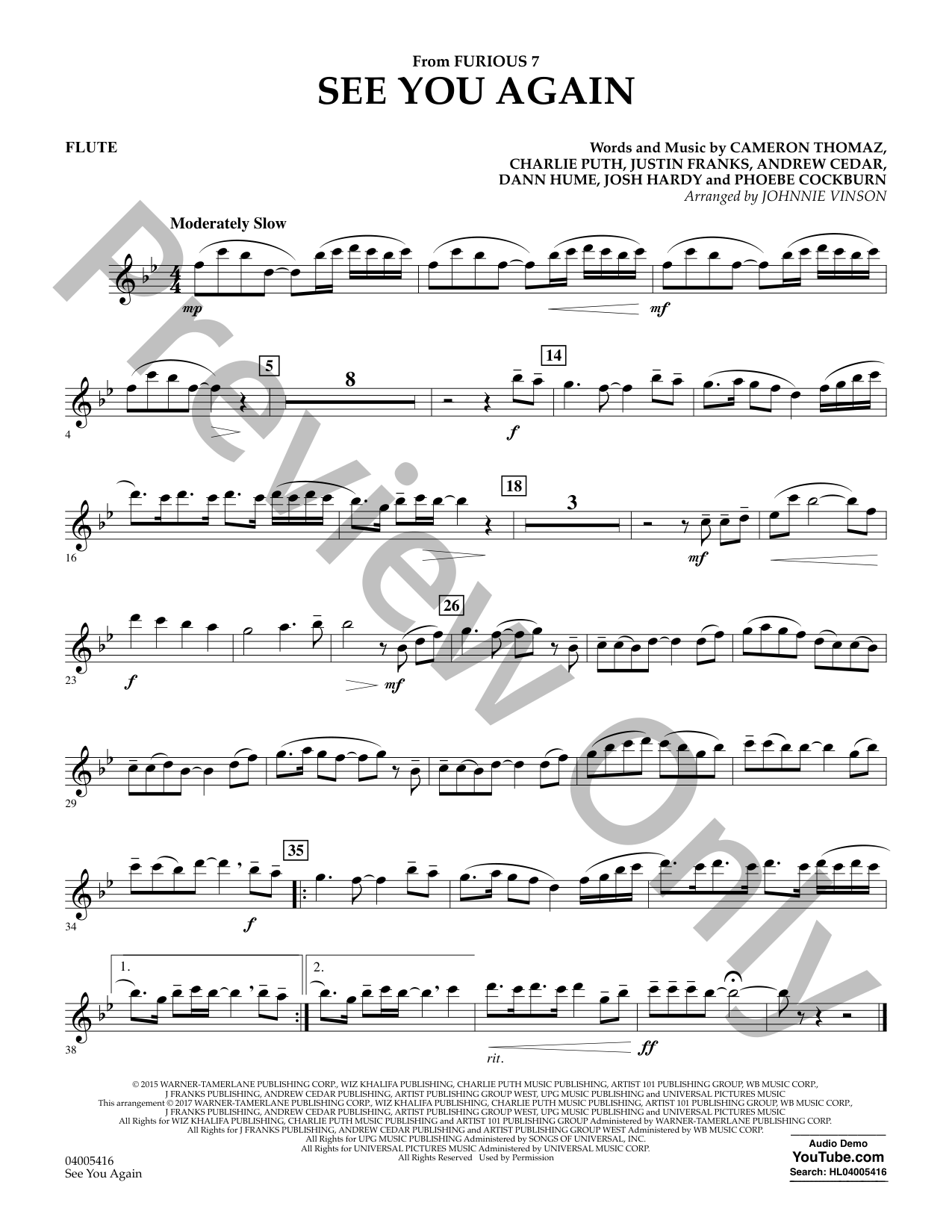 See You Again Concert Band Sheet Music | J.W. Pepper