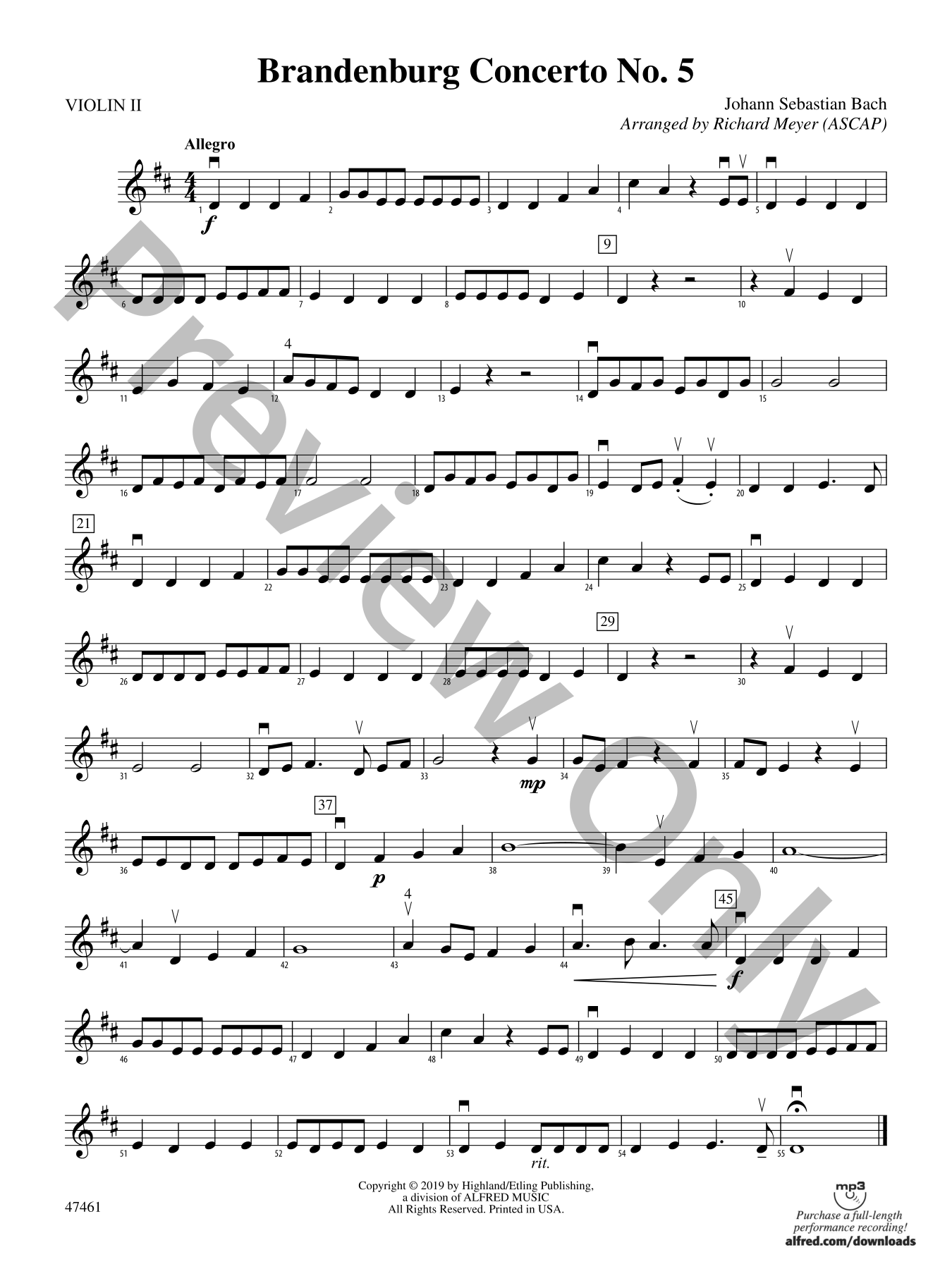 Brandenburg Concerto No. 5 Orchestra Sheet Music | J.W. Pepper