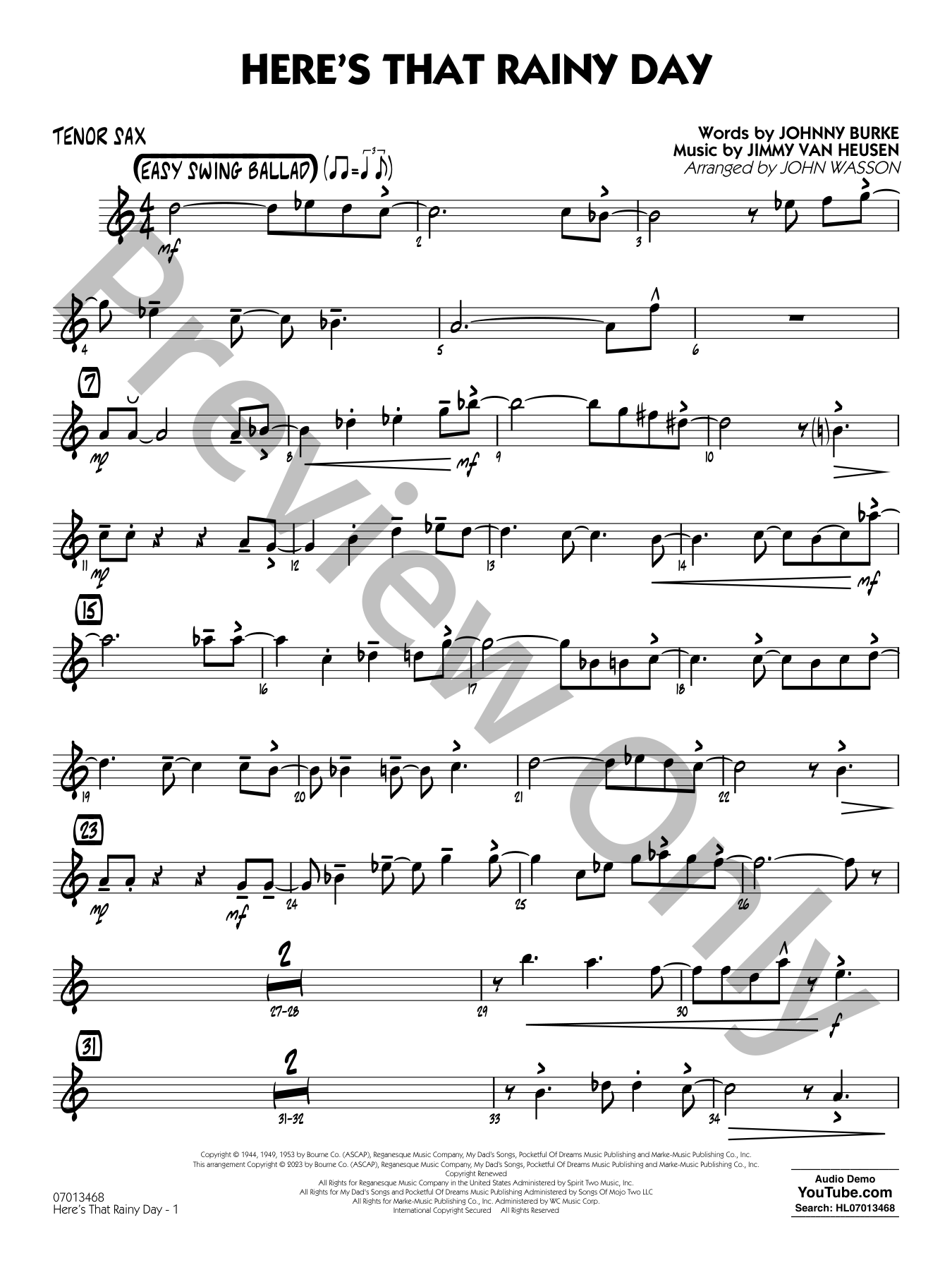 ボーカル　ビッグバンド譜面：HERE'S THAT RAINY DAY Here's That Rainy Day Jazz Sheet Music | J.W. Pepper