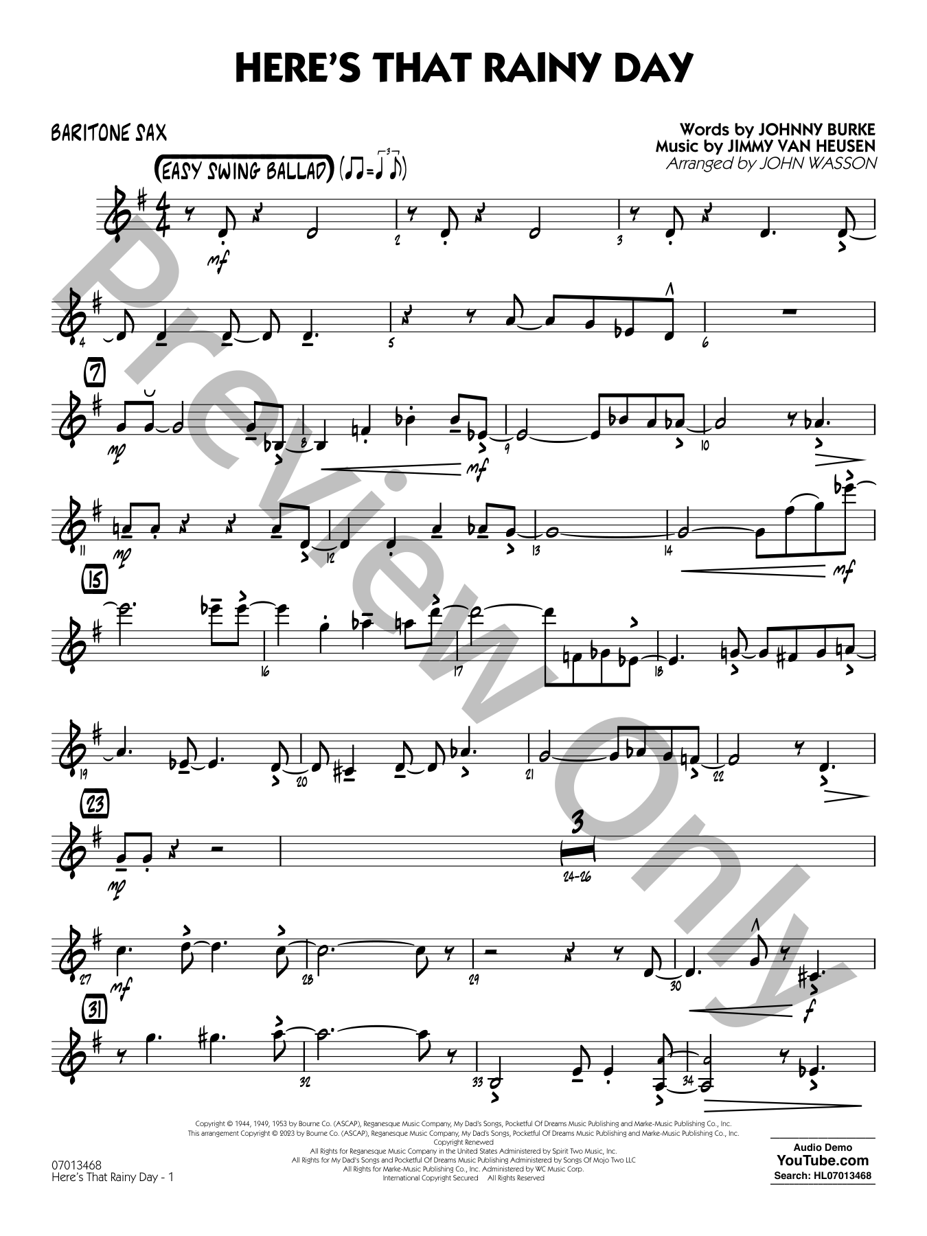 ボーカル　ビッグバンド譜面：HERE'S THAT RAINY DAY Here's That Rainy Day by Johnny Burke - C Instrument - Digital