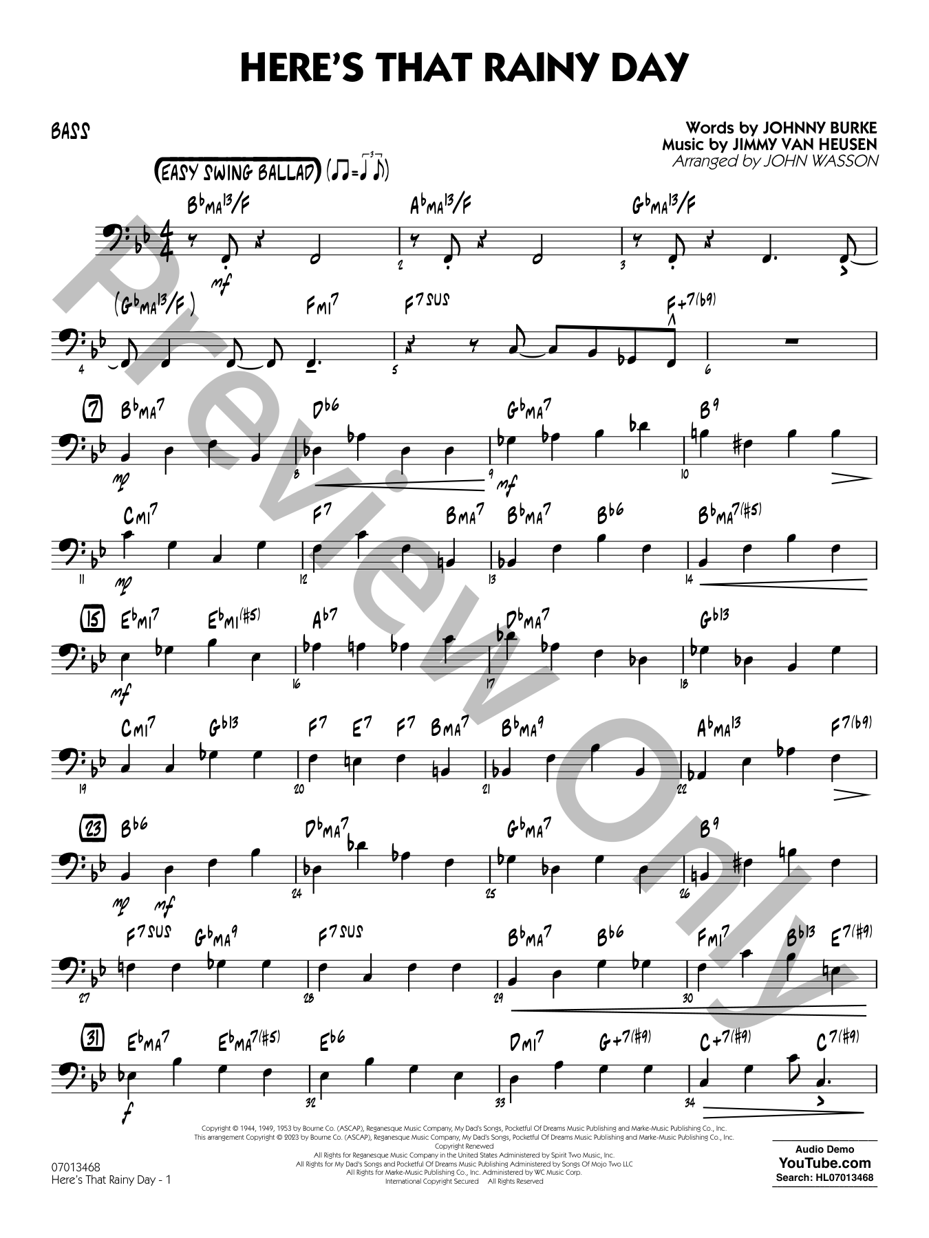 ボーカル　ビッグバンド譜面：HERE'S THAT RAINY DAY Here's That Rainy Day sheet music for voice, piano or guitar