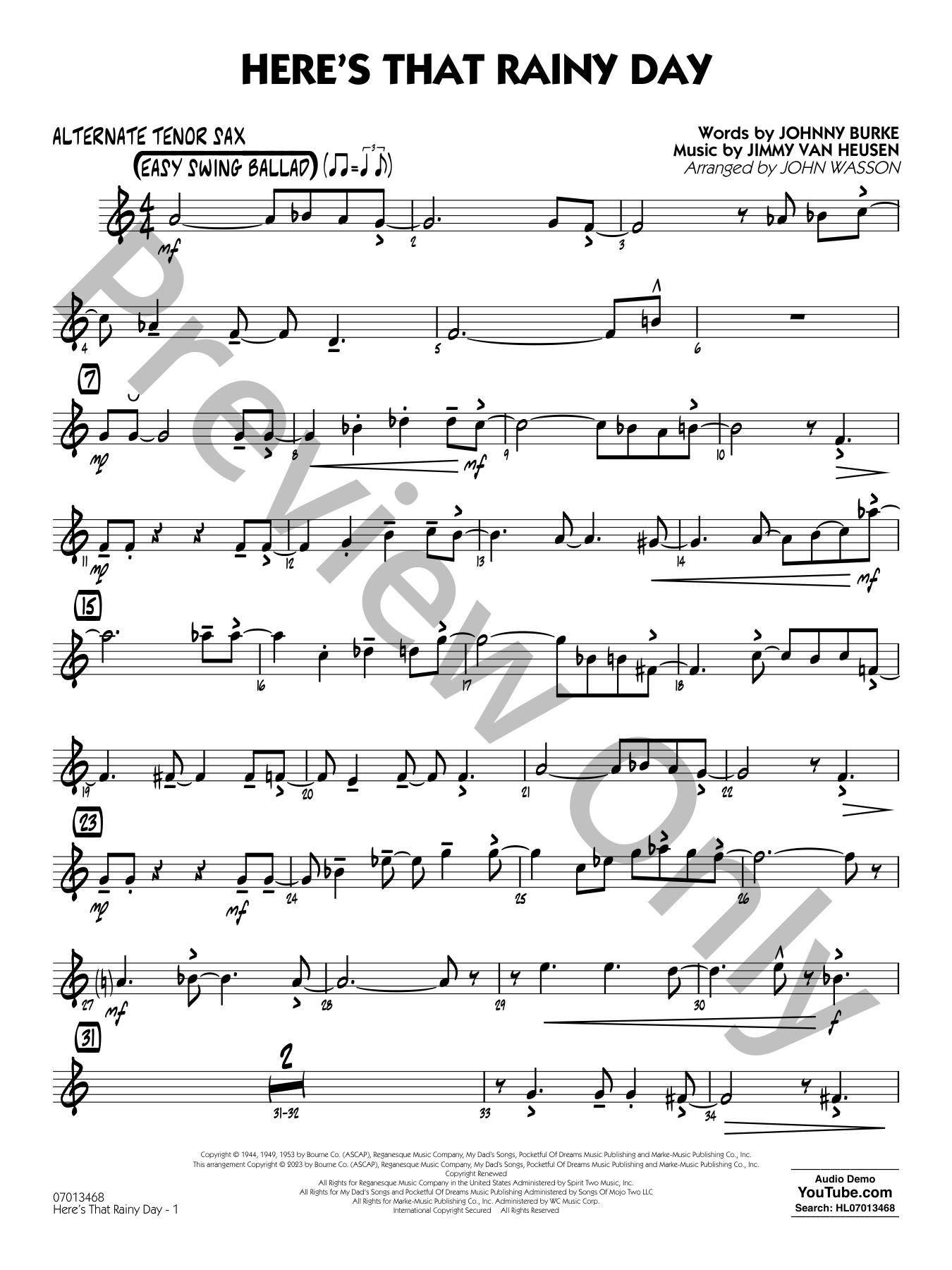 ボーカル ビッグバンド譜面：HERE'S THAT RAINY DAY ボーカル ビッグ