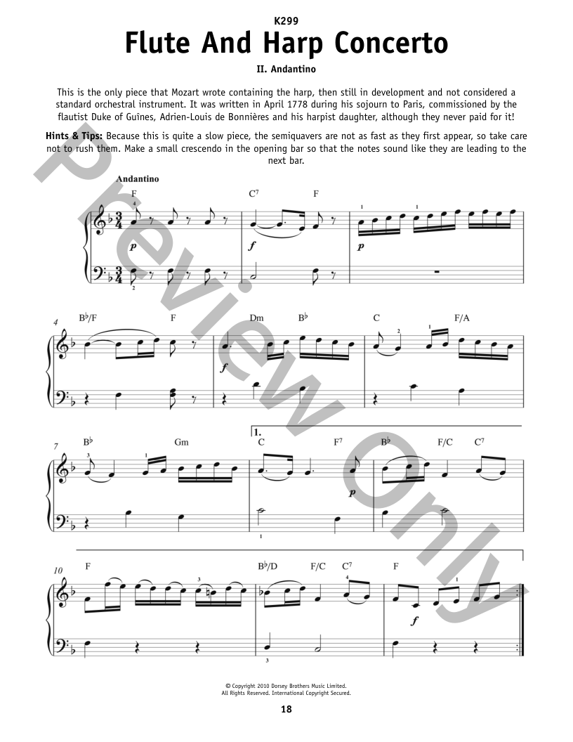 Concerto For Flute And Harp, K 299, 2nd Movement P/V/G Sheet Music