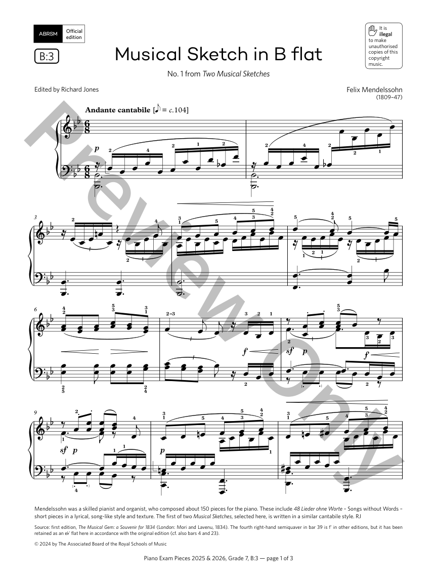 For Example Workshop Free Musik ドイツ盤 Musical Sketch in B flat Piano Sheet Music | J.W. Pepper