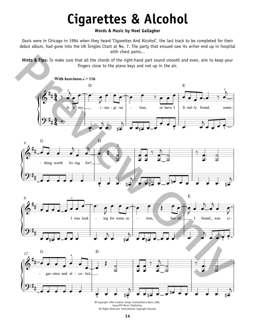 songs about cigarettes and alcohol Cigarettes And Alcohol P/V Sheet Music